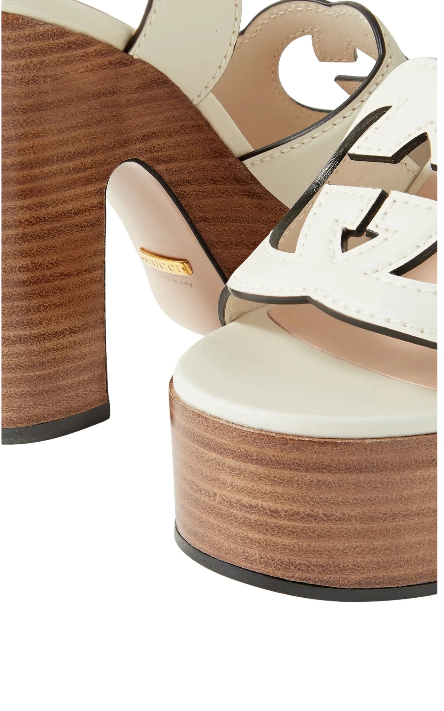 White Interlocking G Cutout Leather Platform Sandals