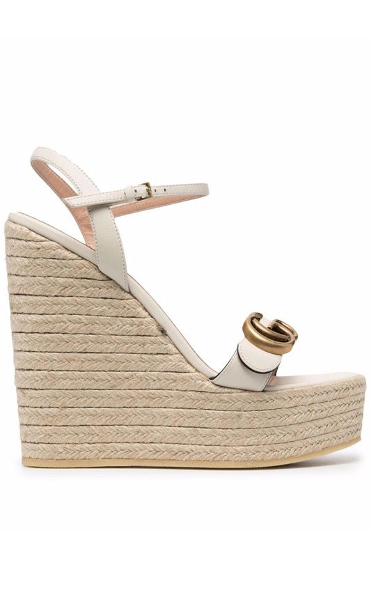 Leather Wedge Espadrille Sandals-Wedges-Gucci-IT 40-White-Leather-Runway Catalog