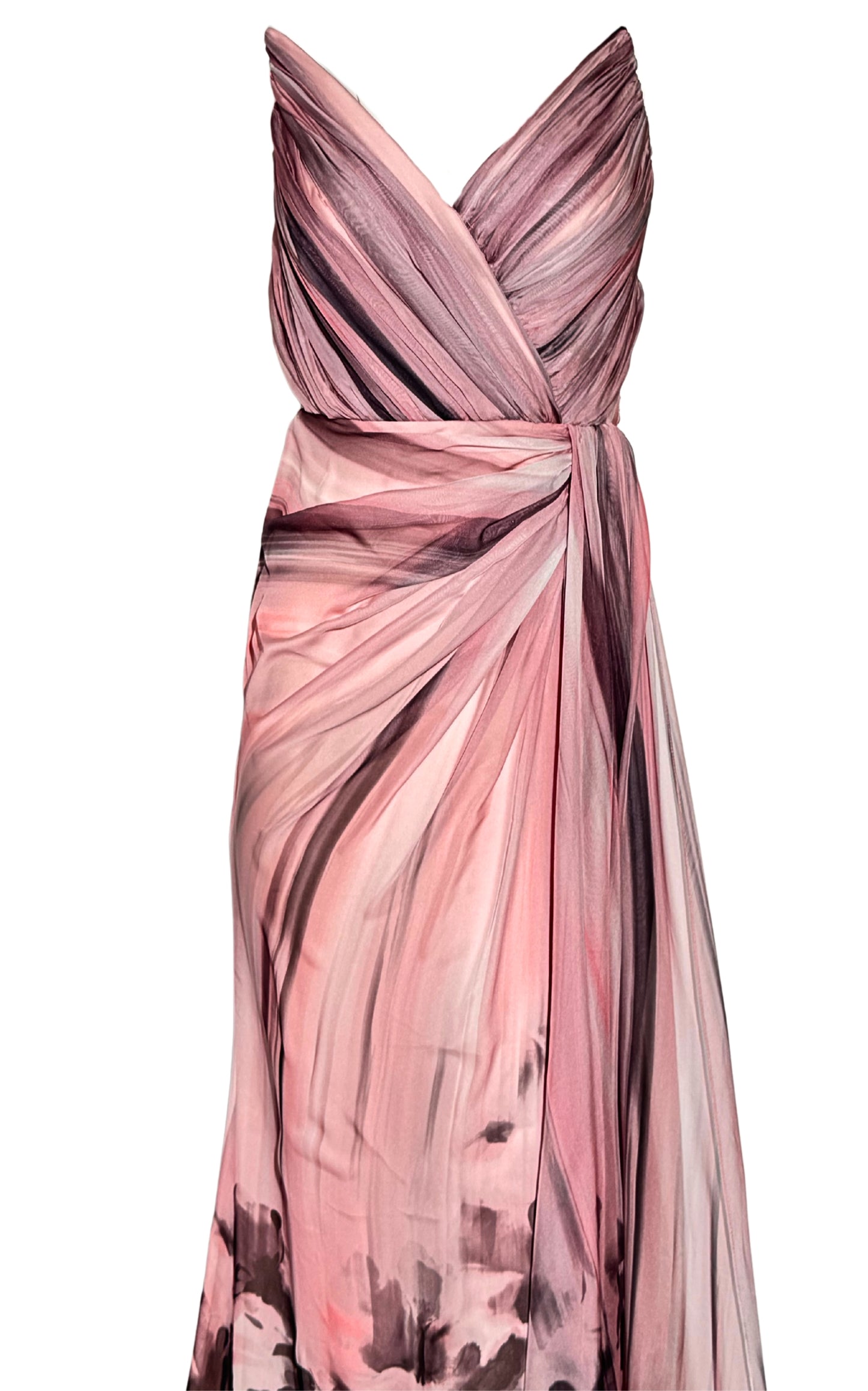 Pink Strapless Chiffon Evening Prom Dress