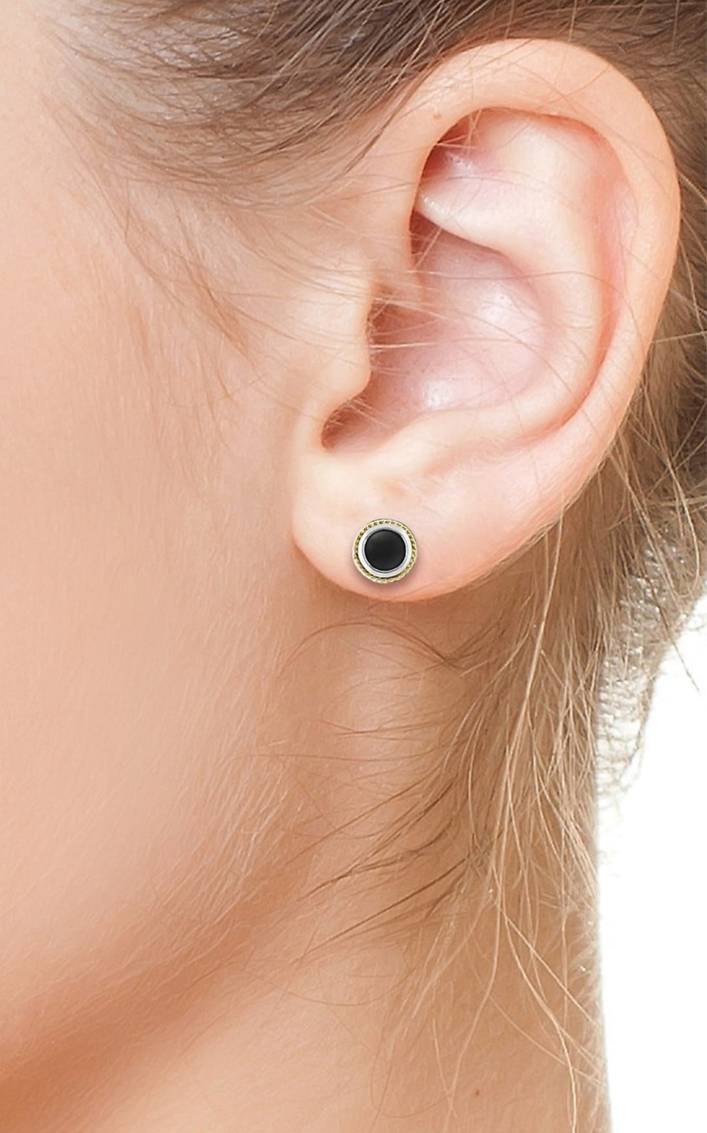 Sterling Silver, 18K Yellow Gold & Onyx Stud Earrings