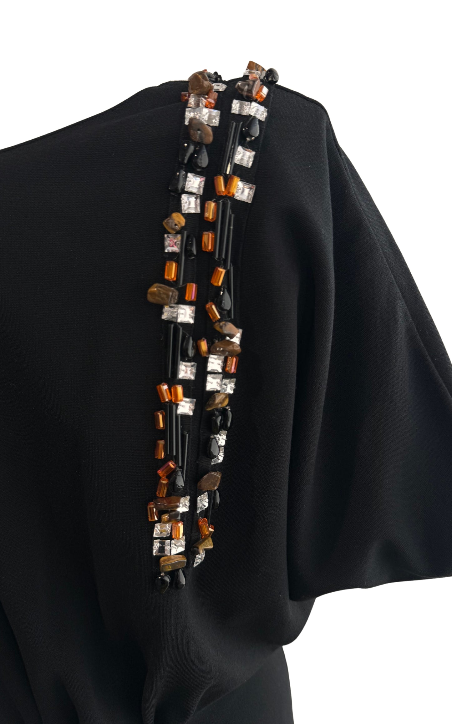 Asymmetric Amber Stone Embellished Midi Dress