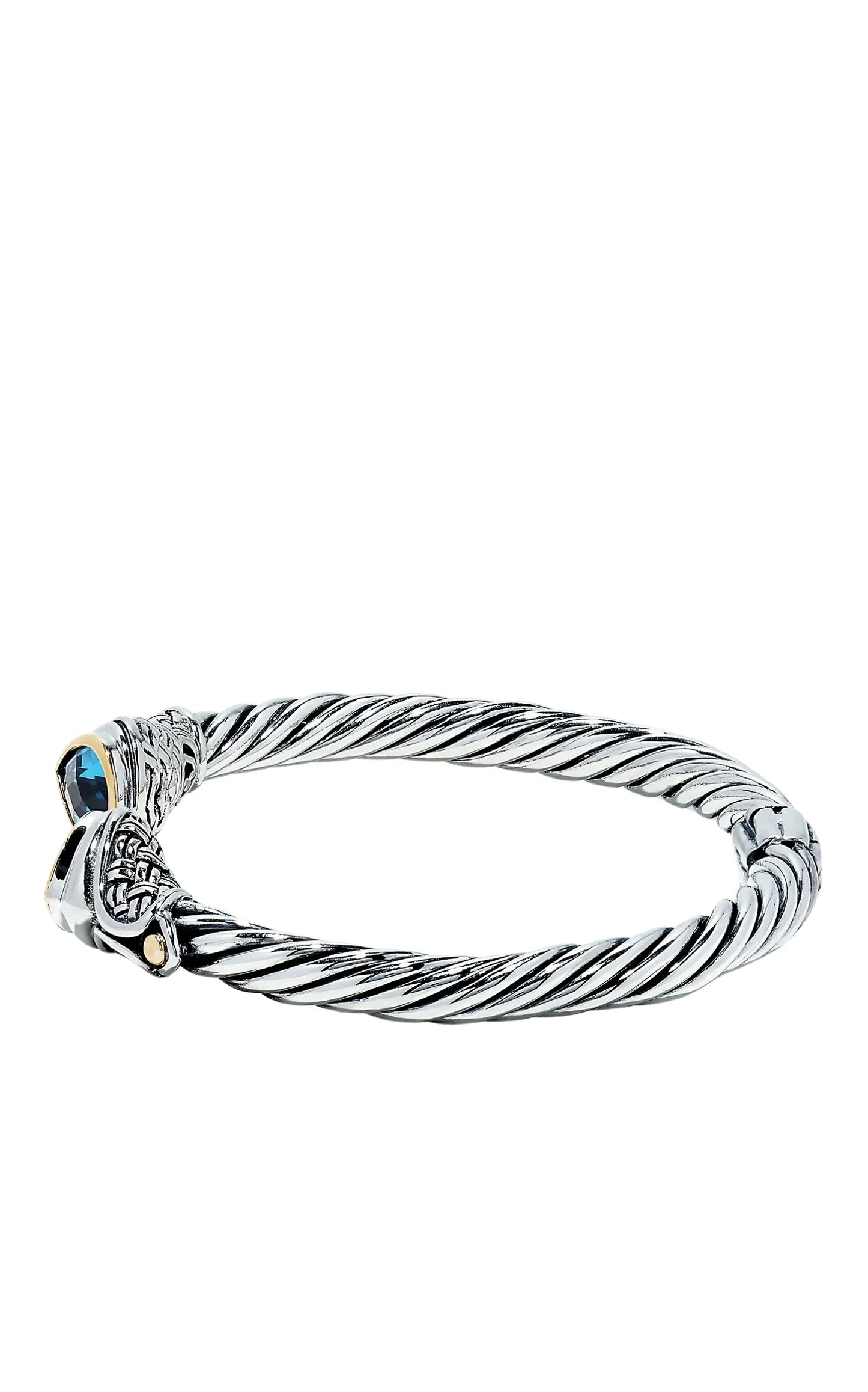 925 Sterling Silver & 18K Gold Blue Accented Topaz Bangle, 5.20 TCW