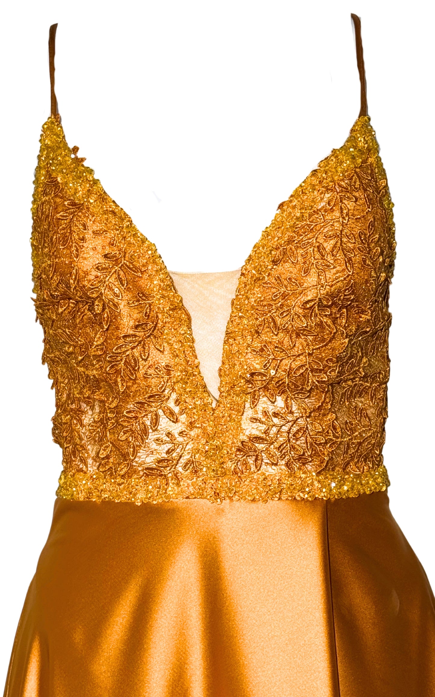 Yellow Long Prom Ball Gown with V-Neck and Open Back