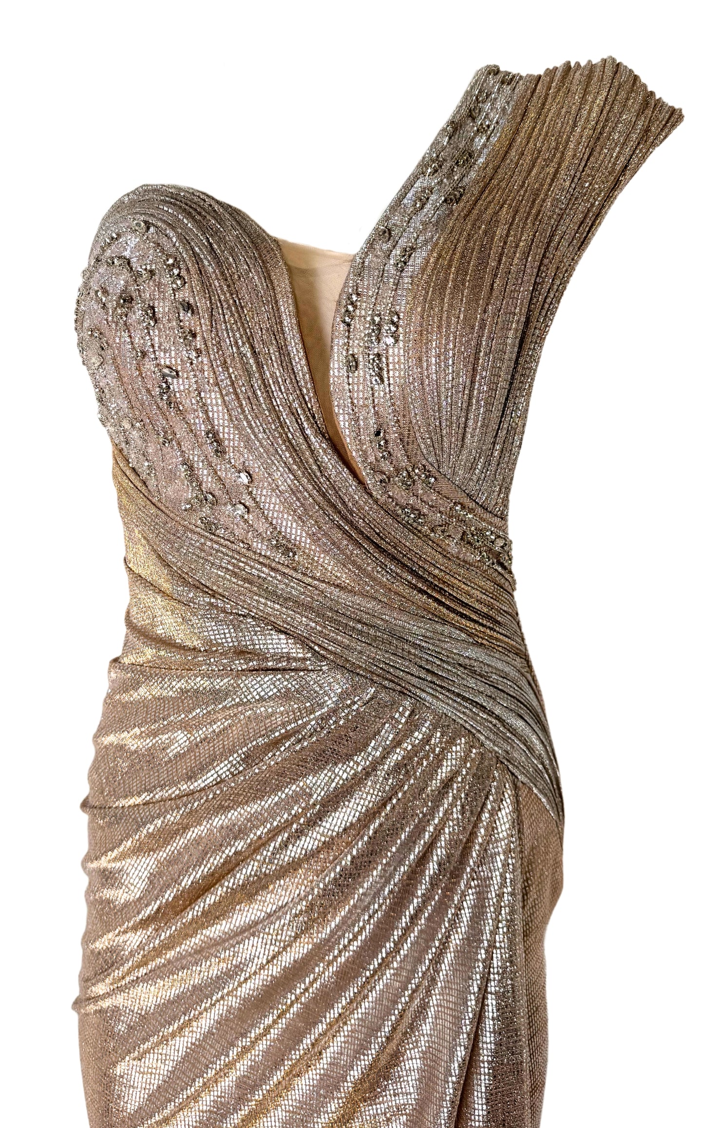 Waves Gold One-Shoulder Party Dress