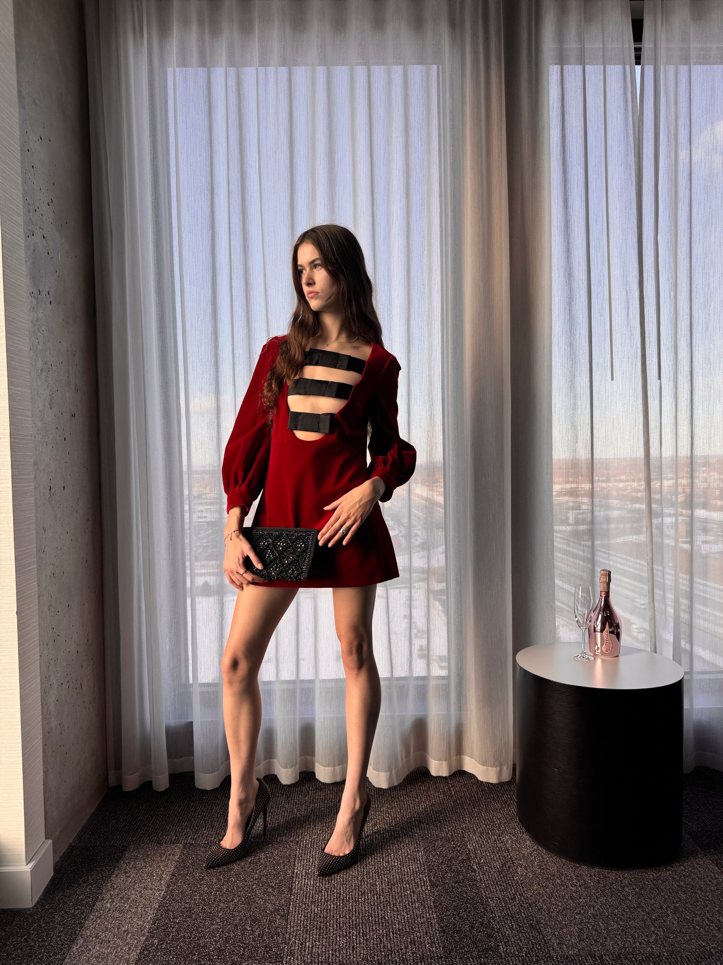 Minivestido de terciopelo de algodón elástico