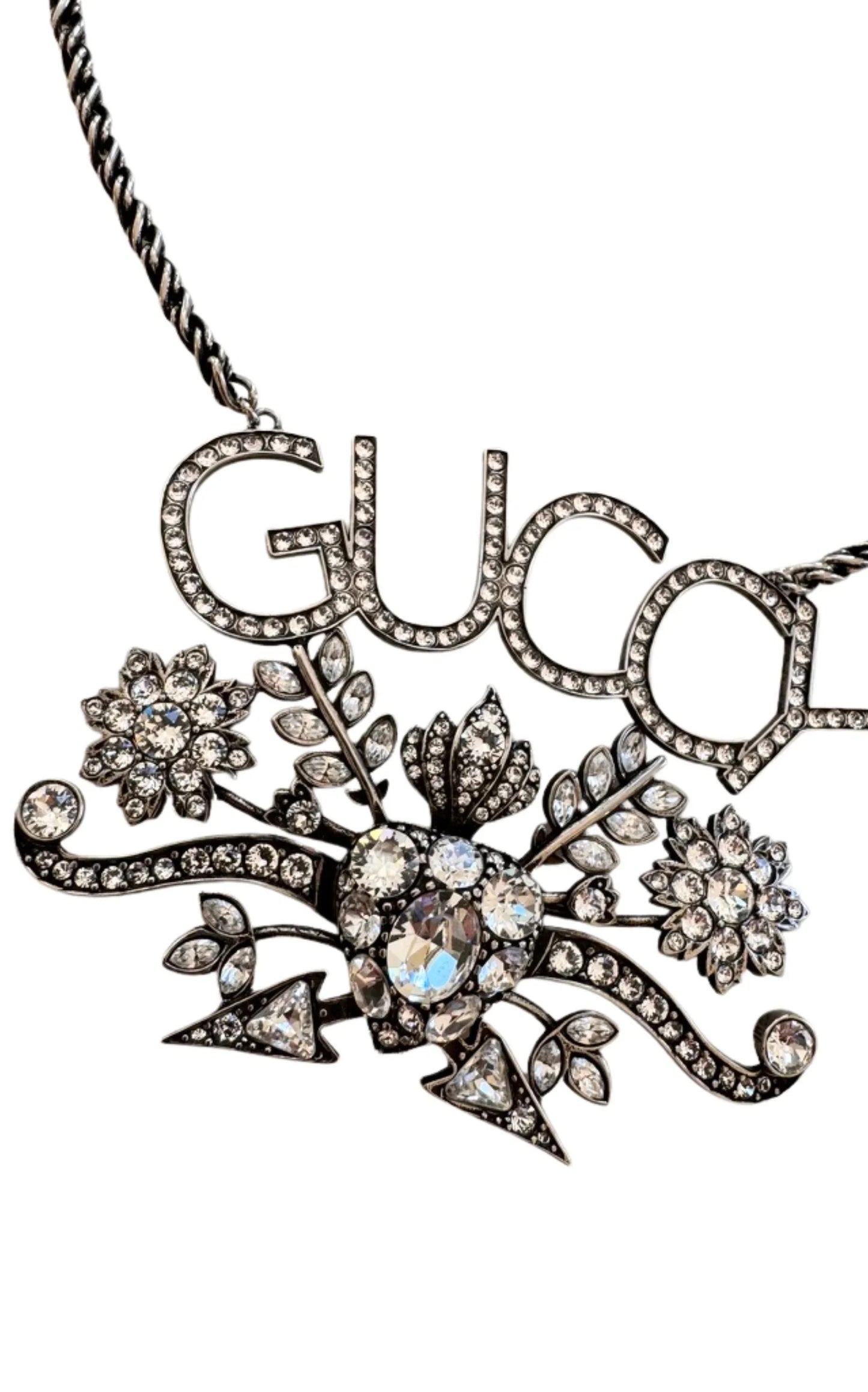 Gucci “GUCCY” Crystal Necklace in Silver