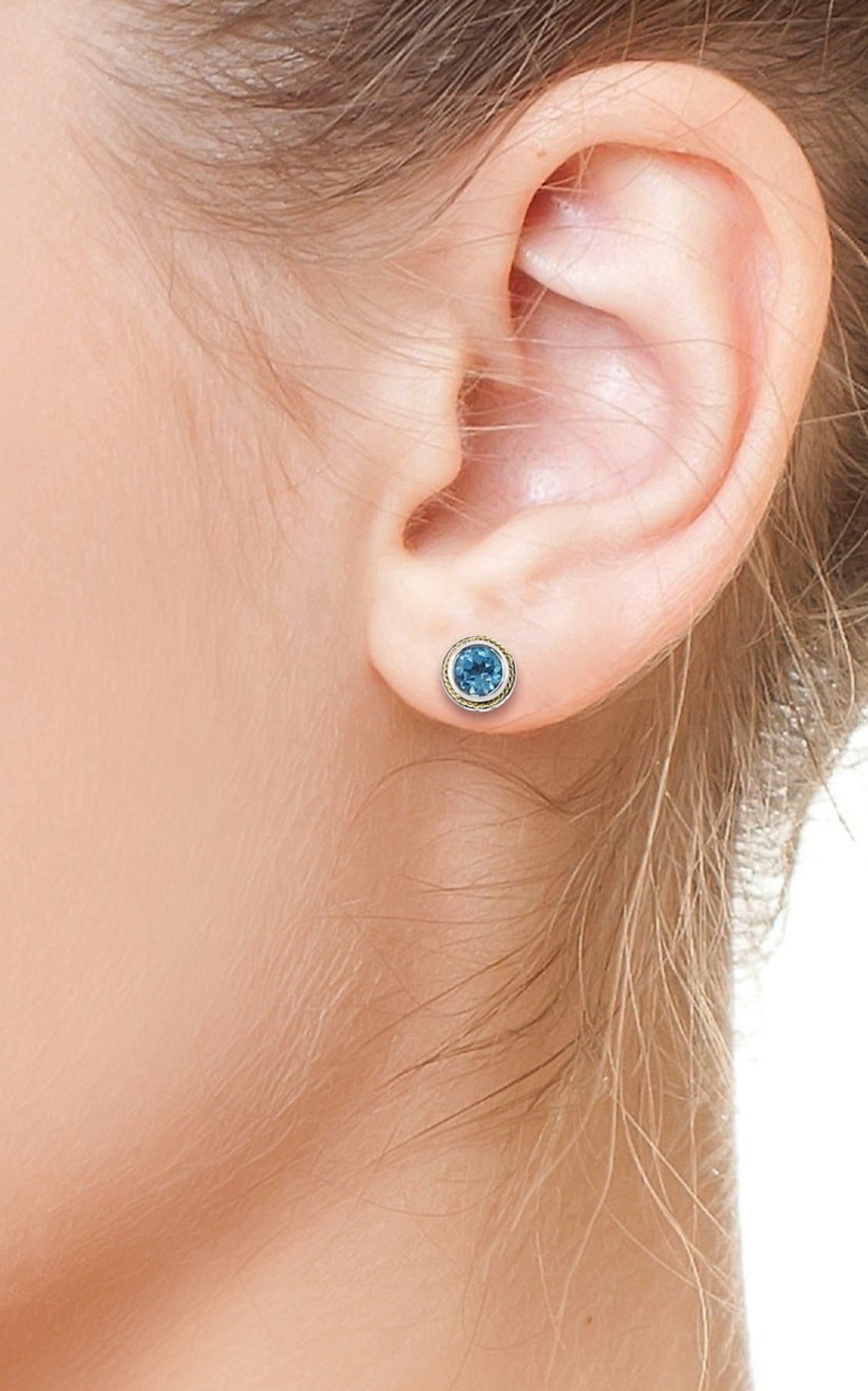 Sterling Silver, 18K Yellow Gold & Blue Topaz Stud Earrings