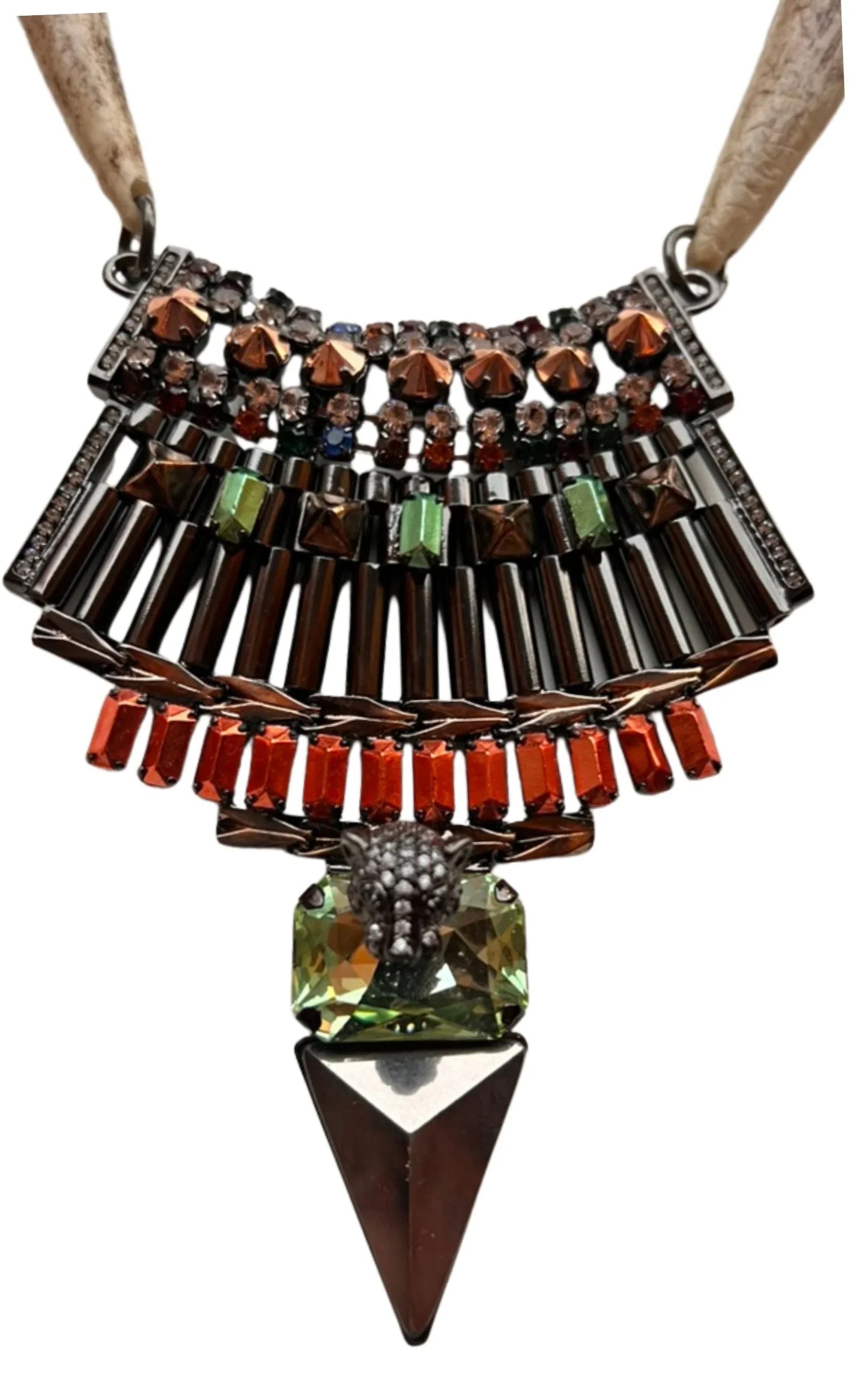 Collar babero con cabeza de leopardo tribal de cristal dorado