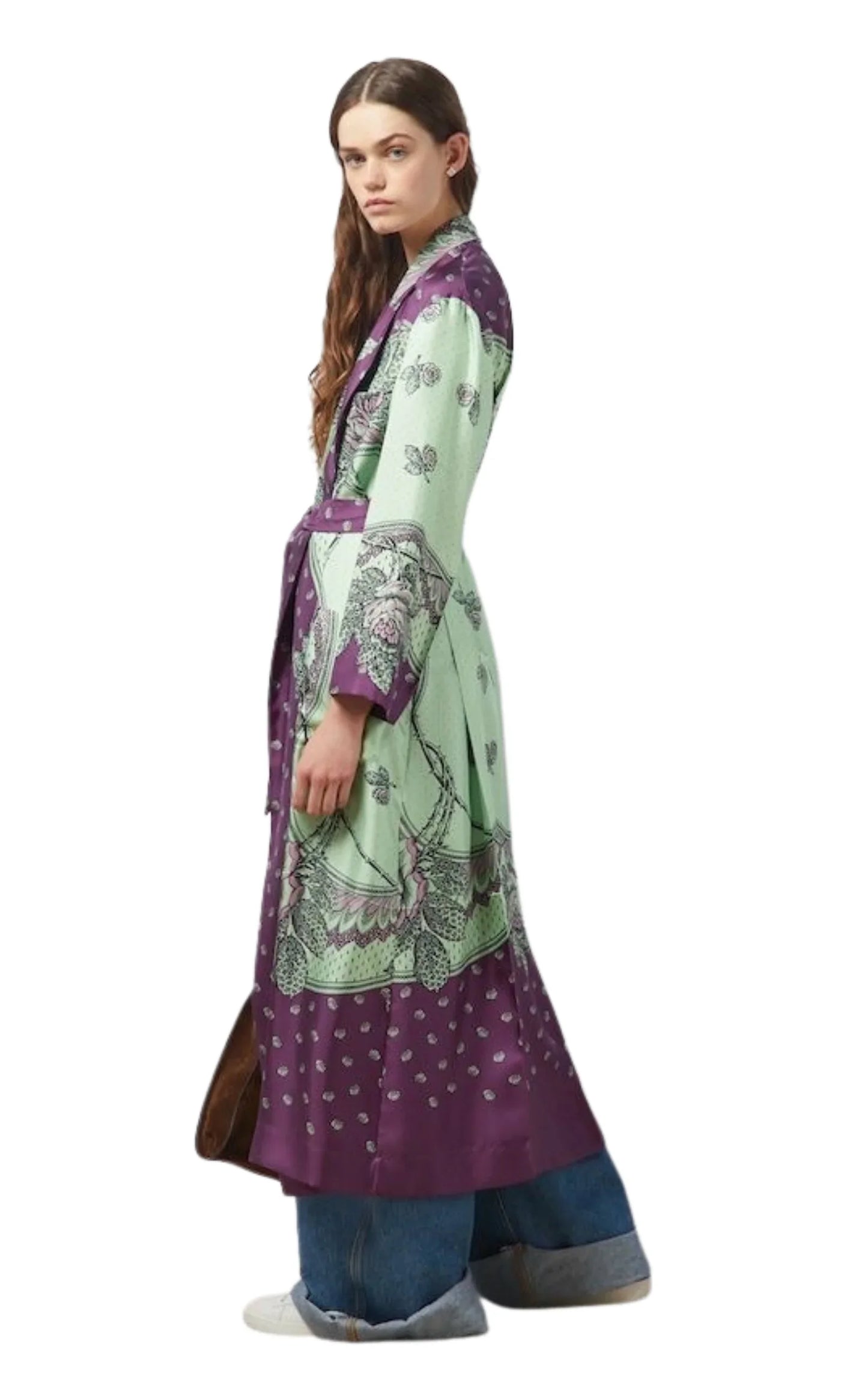 Green Paisley Print Silk Robe