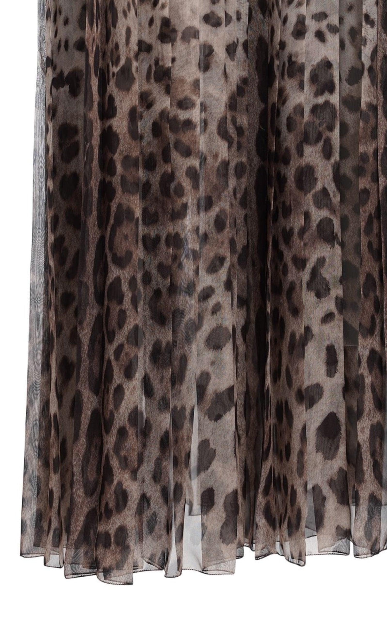  Dolce & GabbanaLeopard Print Wide Chiffon Pants - Runway Catalog