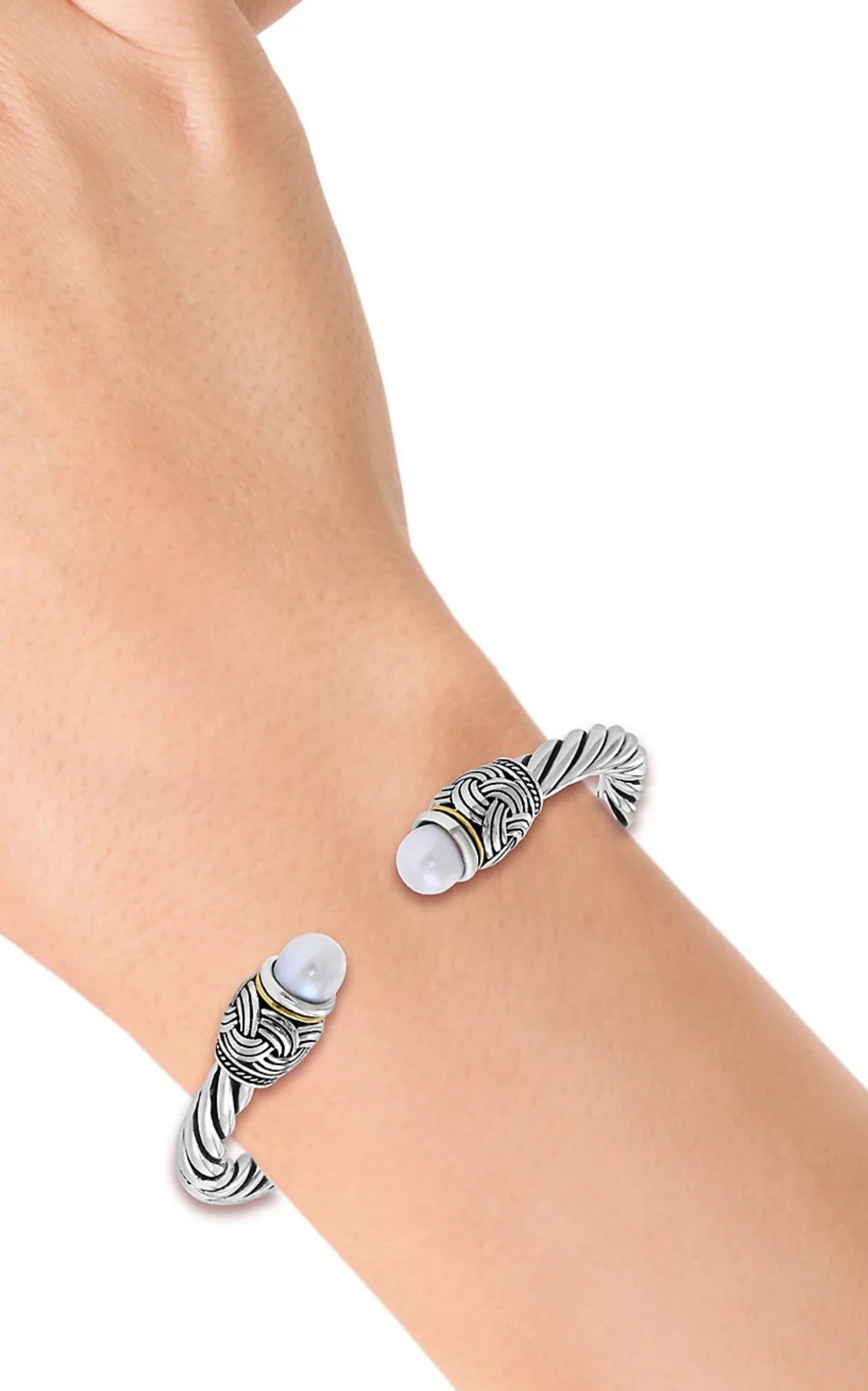 Sterling Silver, 18K Yellow Gold & 8MM Freshwater Pearl Bangle Bracelet