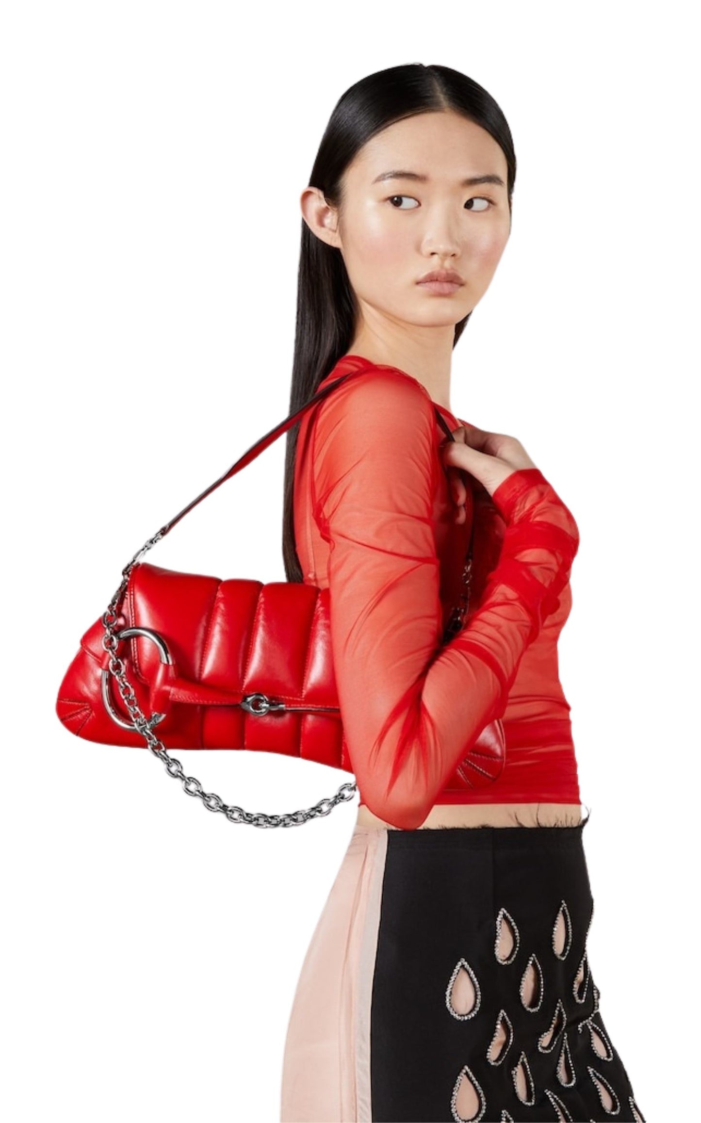 Gucci Red Horsebit Chain Medium Shoulder Bag