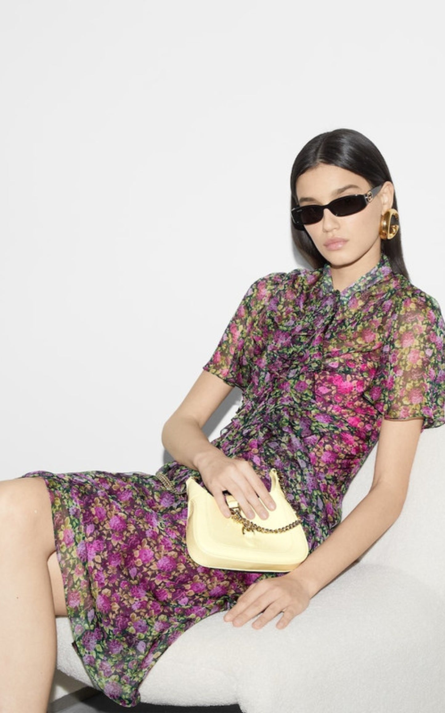 Floral Print Silk Evening Dress