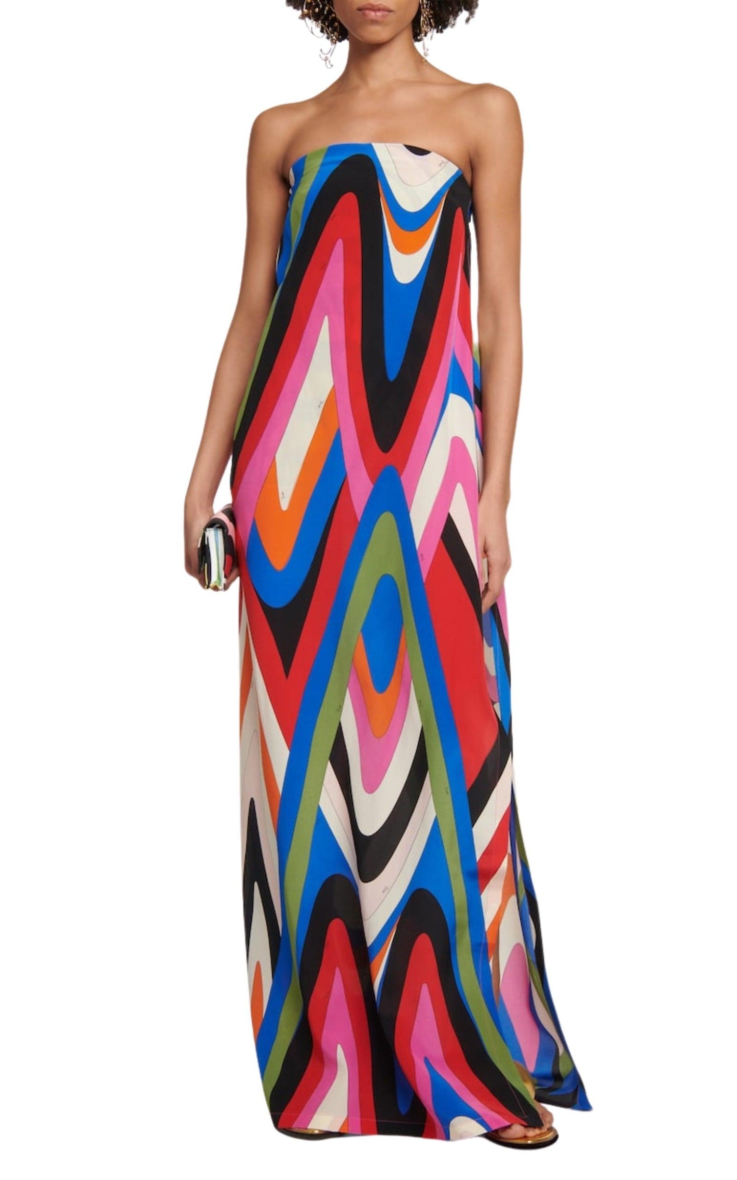 Geometric-print  Silk Gown Dress