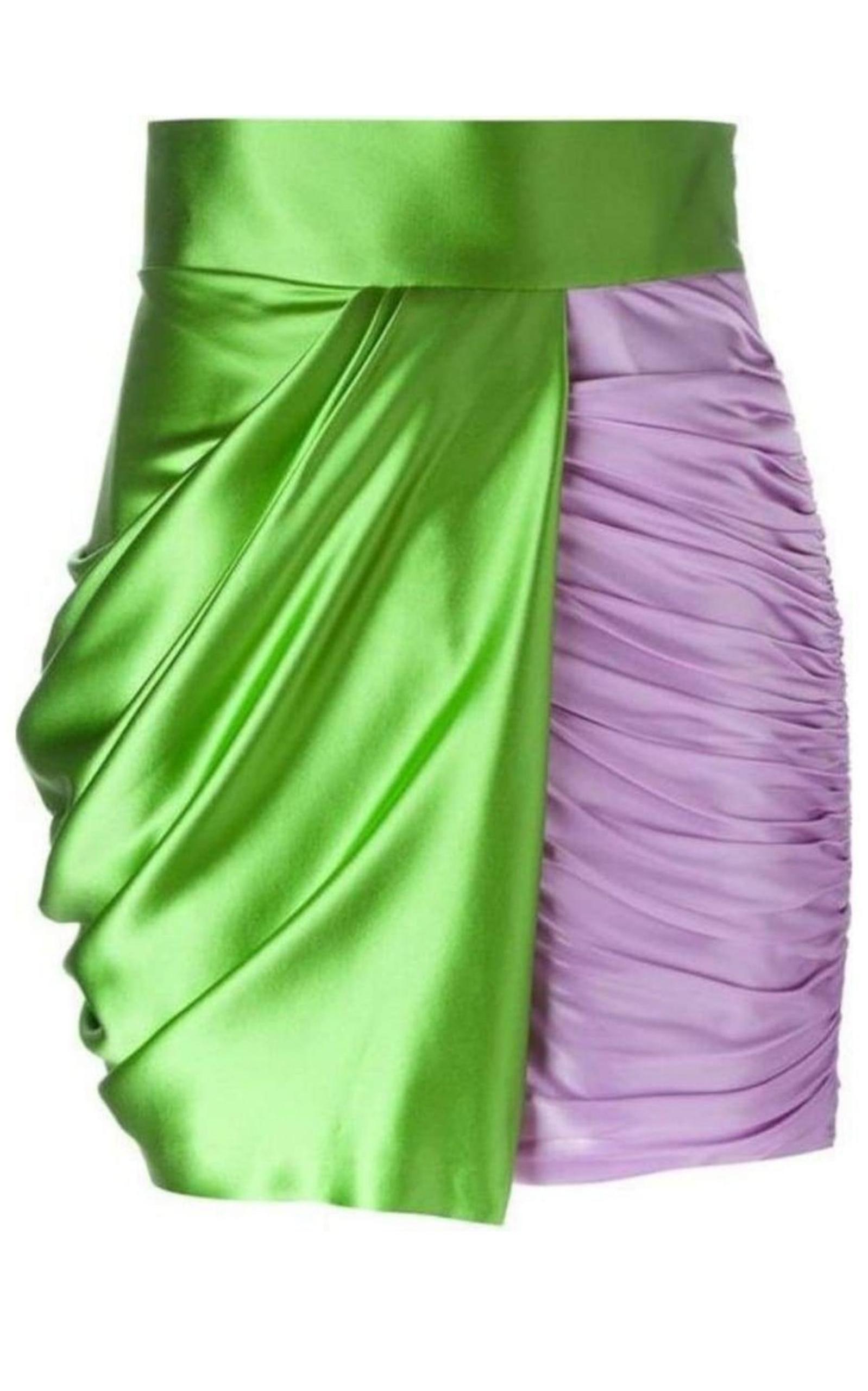 Bi-Color Silk Asymmetric Mini Skirt