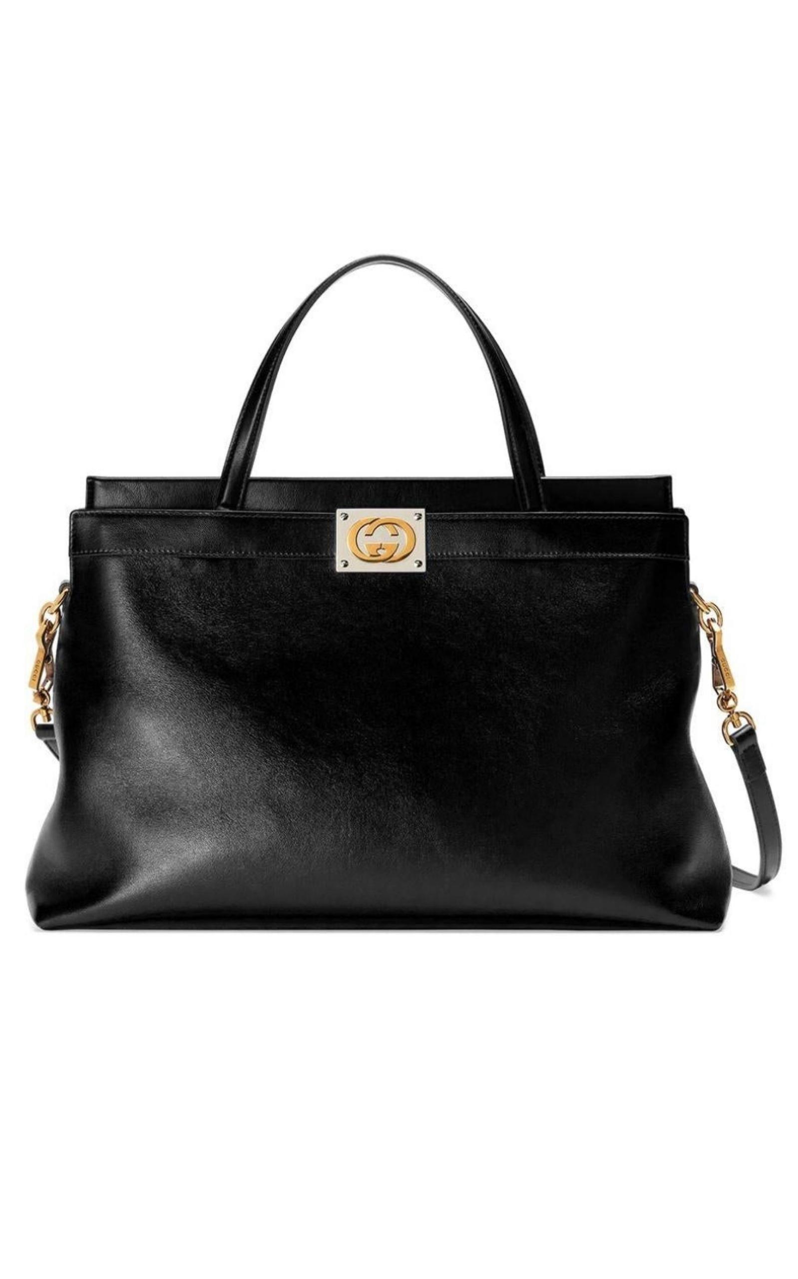 Gucci Black Lambskin Leather Shoulder Tote Bag