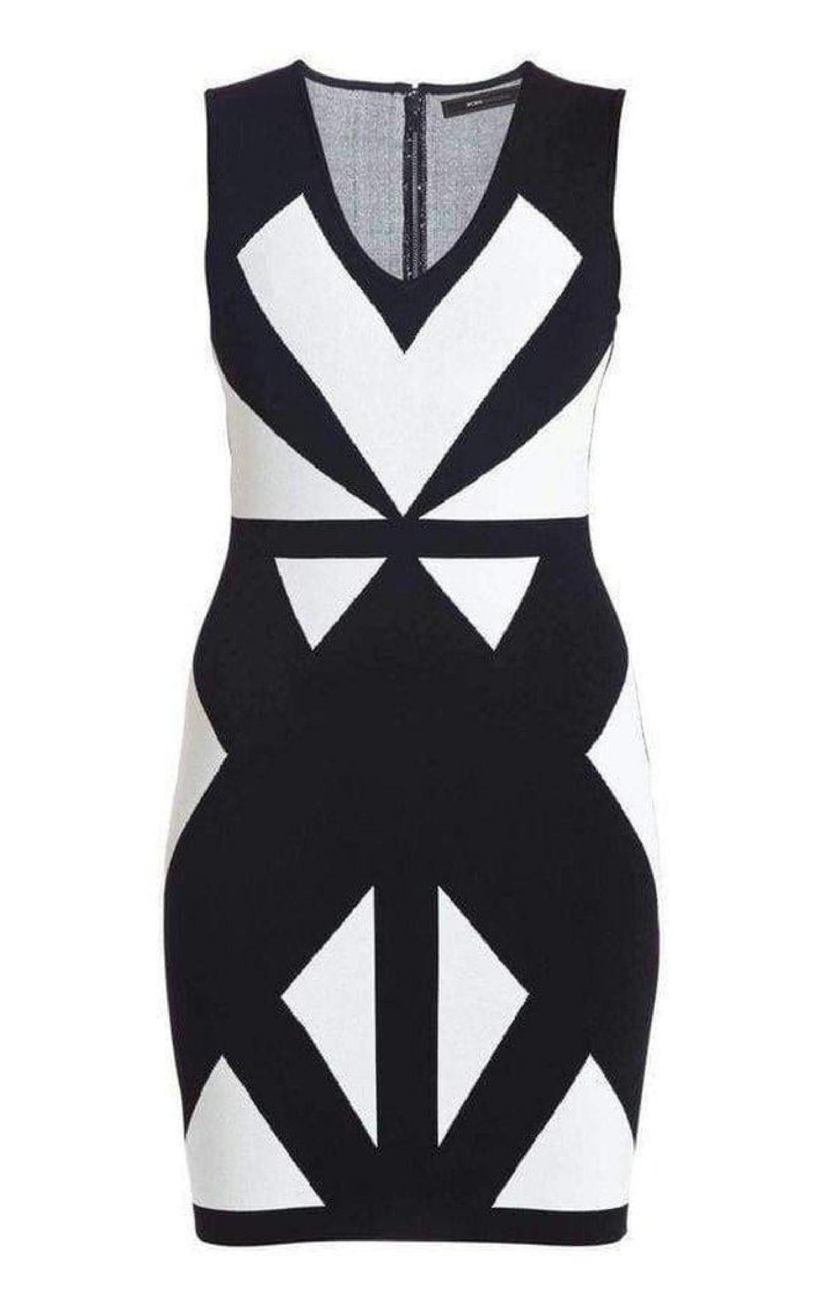 Black and White Geometric Bodycon Dress