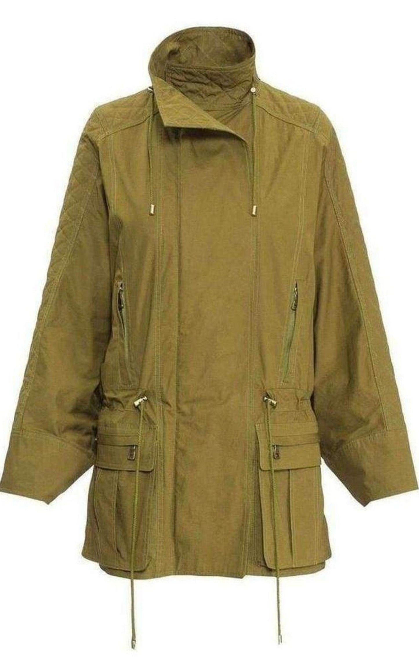 Quilted Trench Coat-Rain Coats-Balmain-FR 38-Green-Cotton-Runway Catalog
