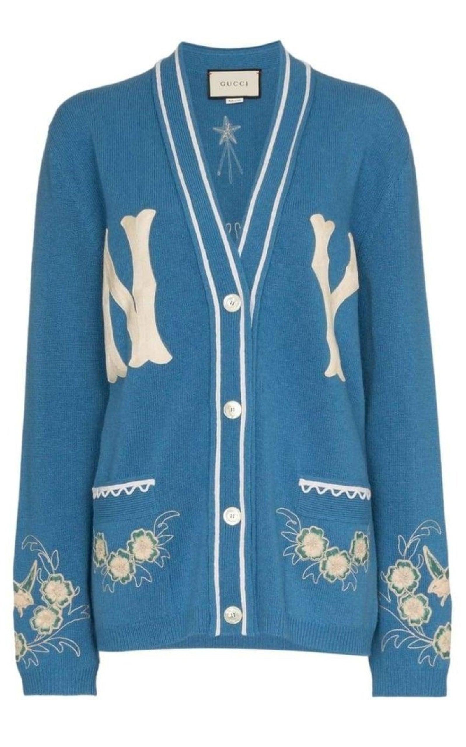 Gucci X NY Yankees Blue Wool Embroidered Sweater Dress S Gucci