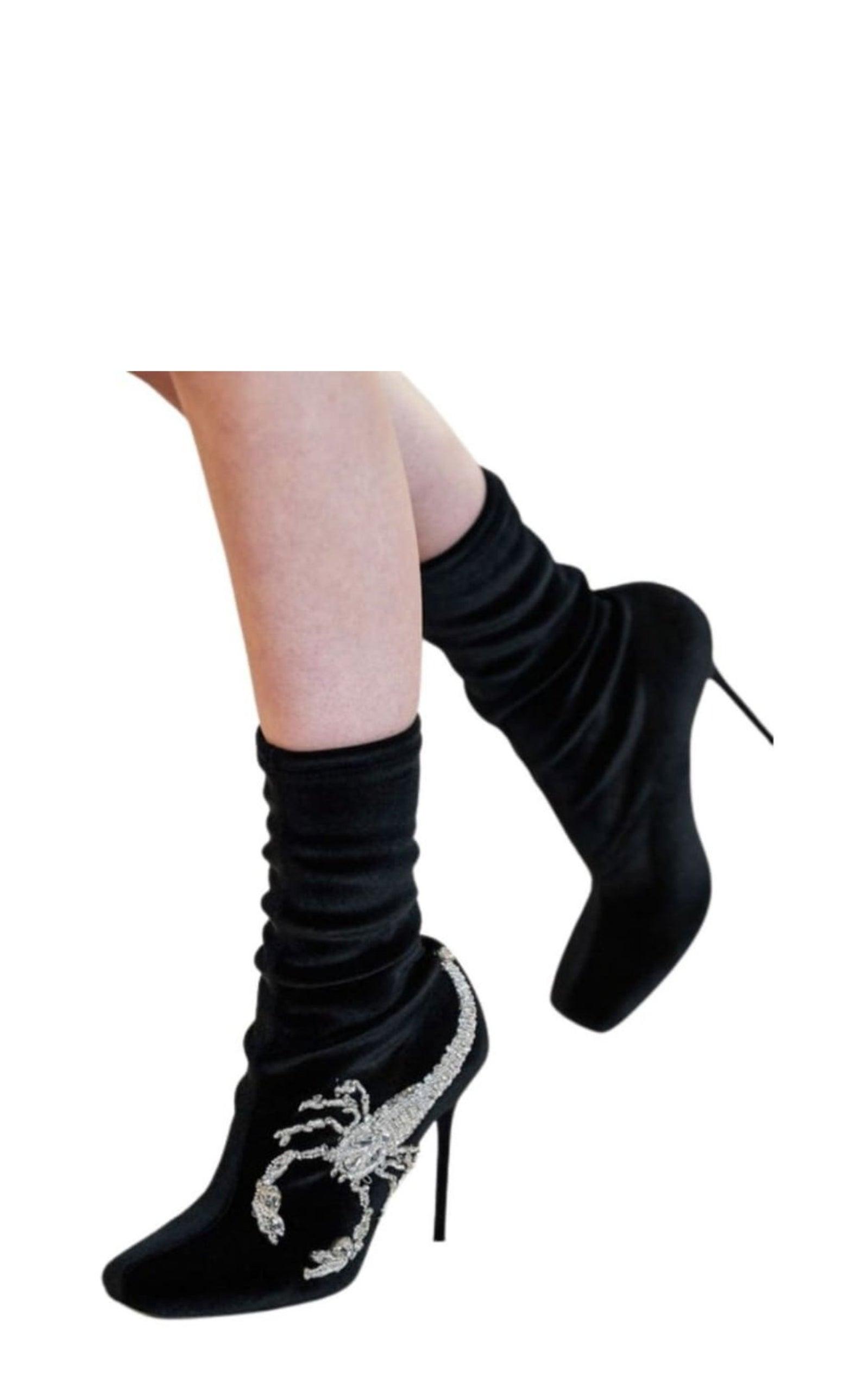  BalmainScorpion Embellished Sock Boots - Runway Catalog