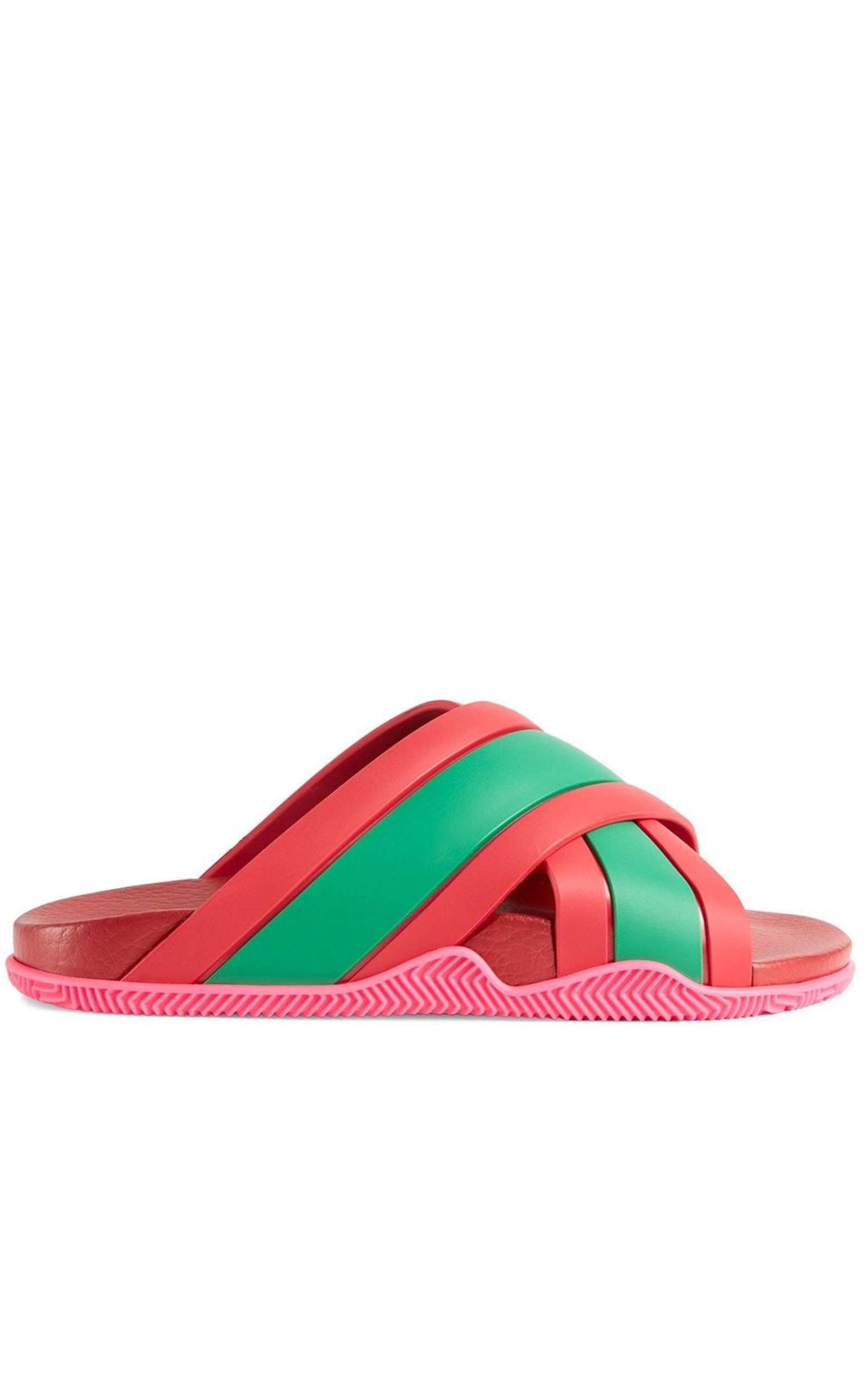 Gucci Web & Leather Thong Sandals Green/Red
