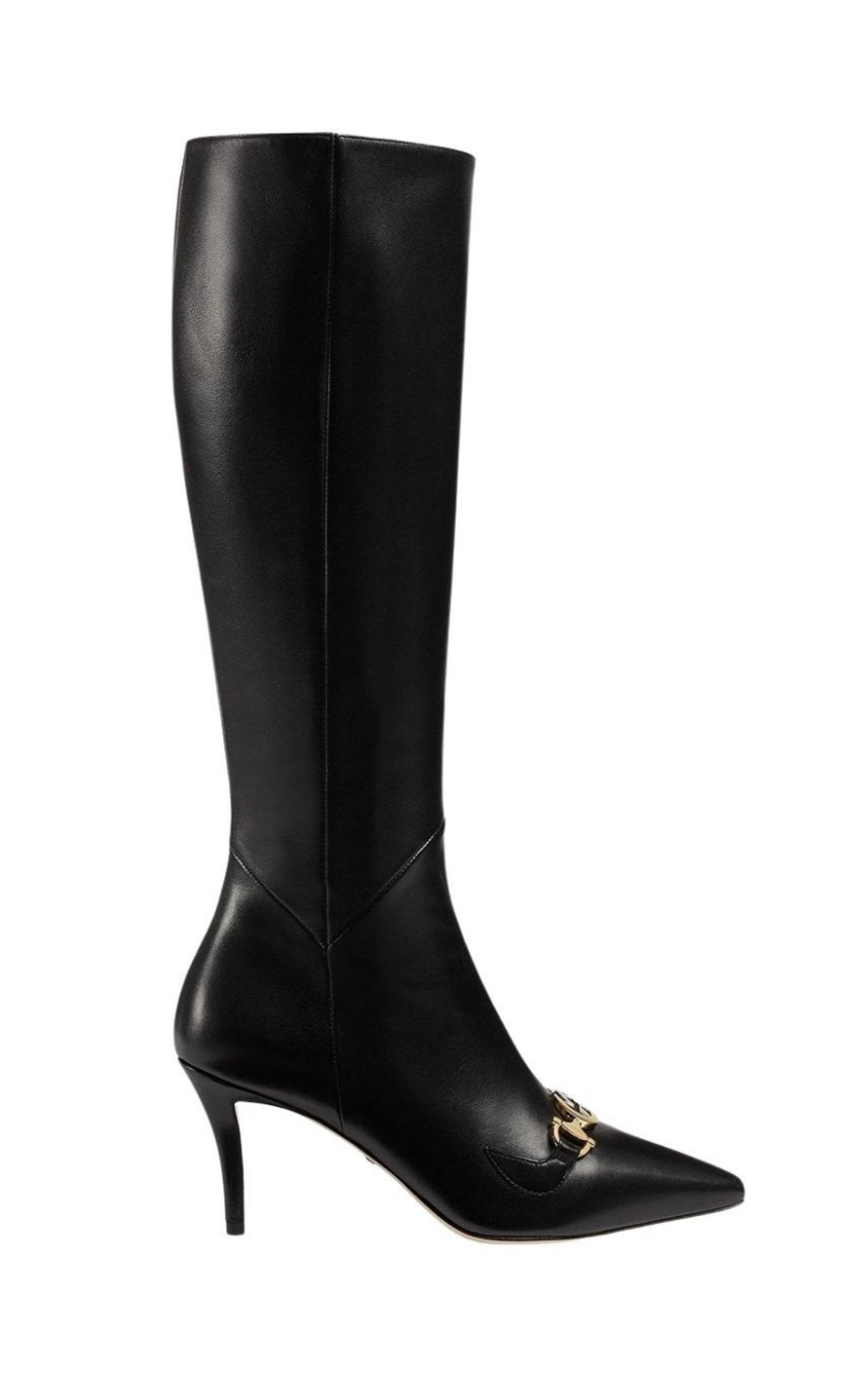 Leather Knee High Boots in Black - Gucci