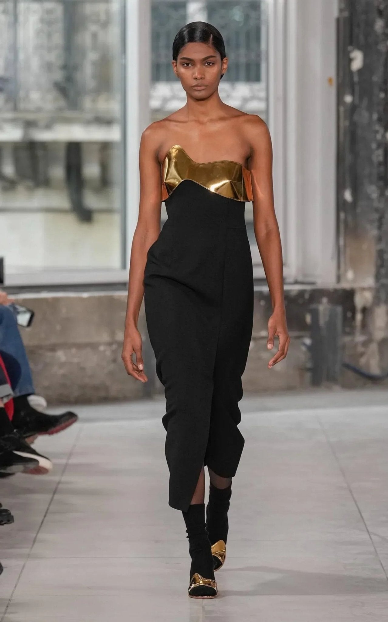 Akris Midi Cocktail Dress with Gold Leather Highlight - Runway Catalog