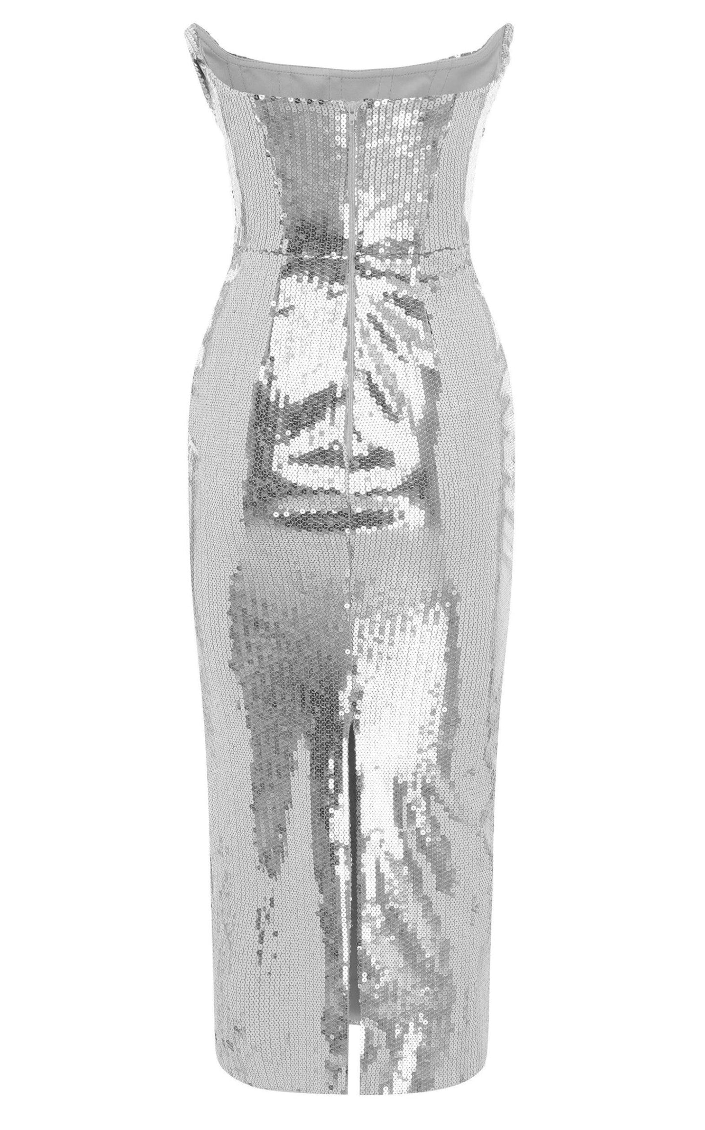 Alex Perry Draped Strapless Sequin Midi Dress - Runway Catalog