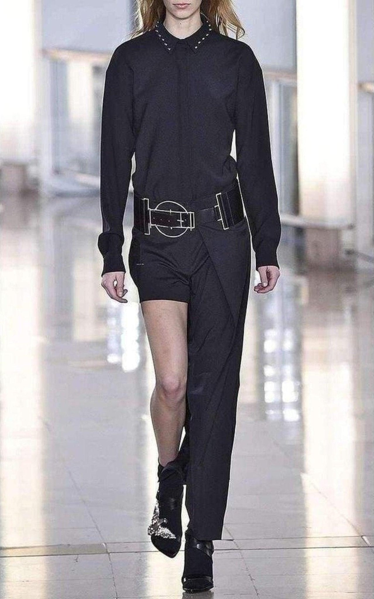 Anthony Vaccarello Black Classical Shirt With Stud Collar - Runway Catalog