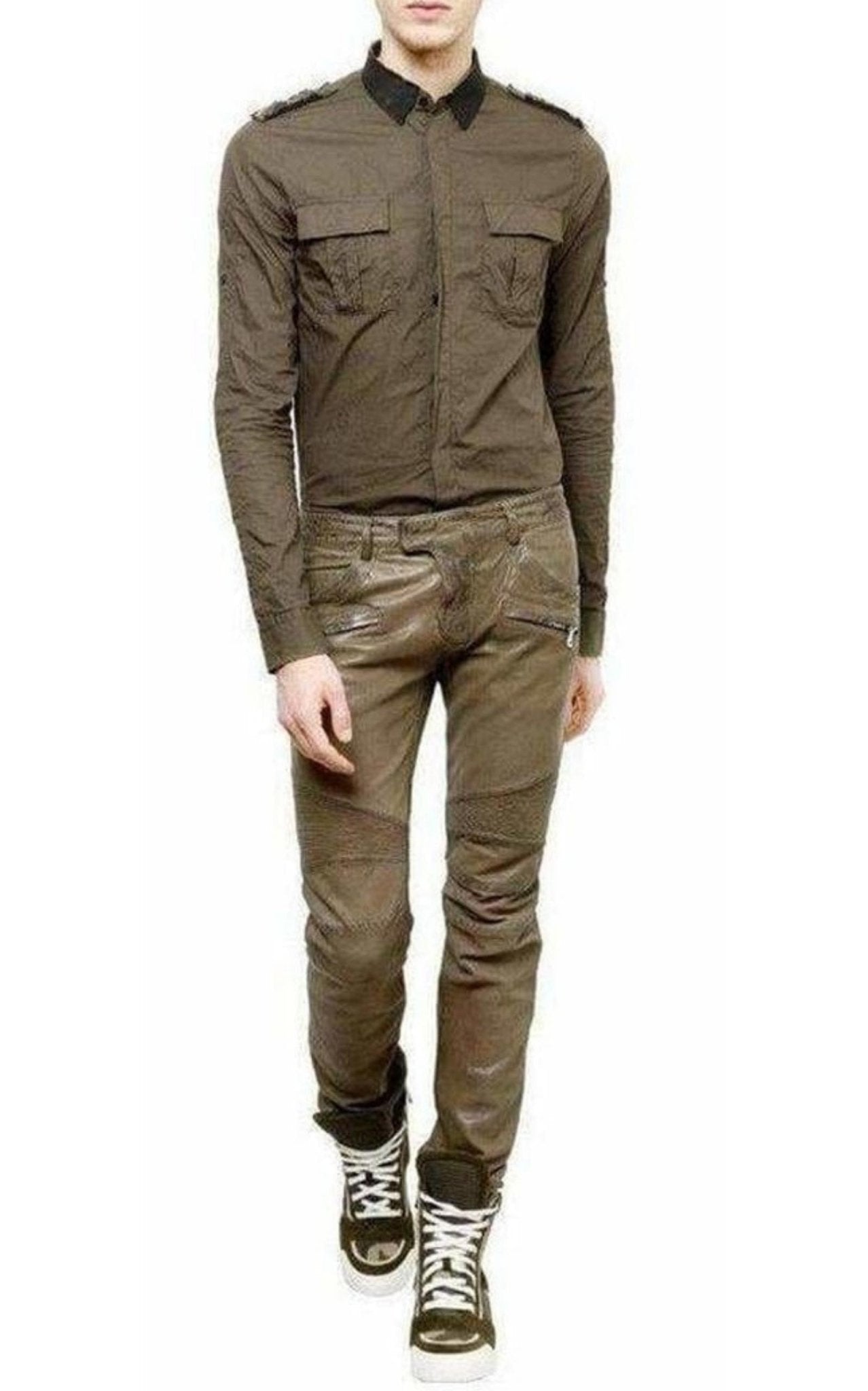 Balmain Military Khaki Shirt Style - Runway Catalog