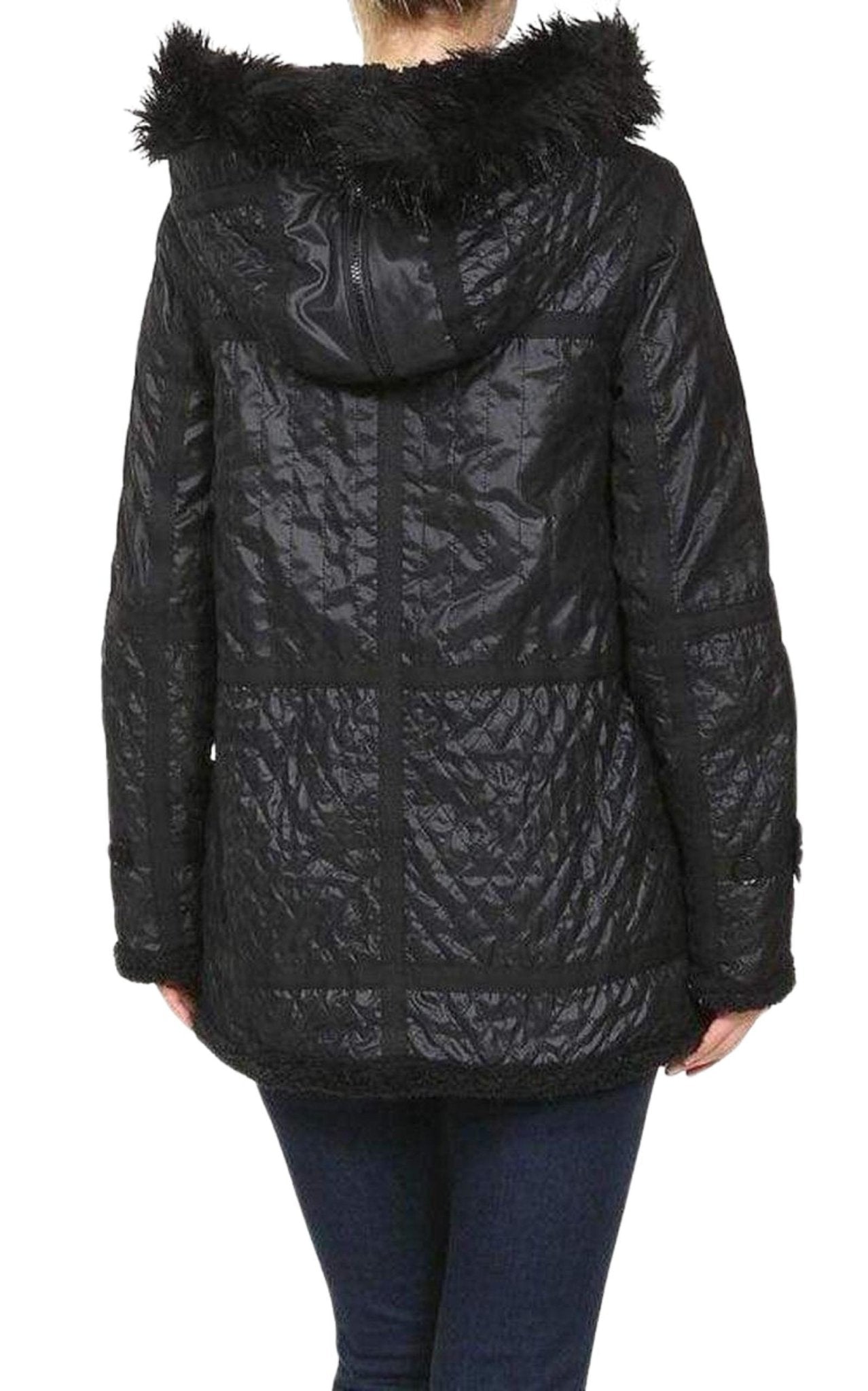 BCBGMAXAZRIA Black Genova Quilted Distressed Coat - Runway Catalog