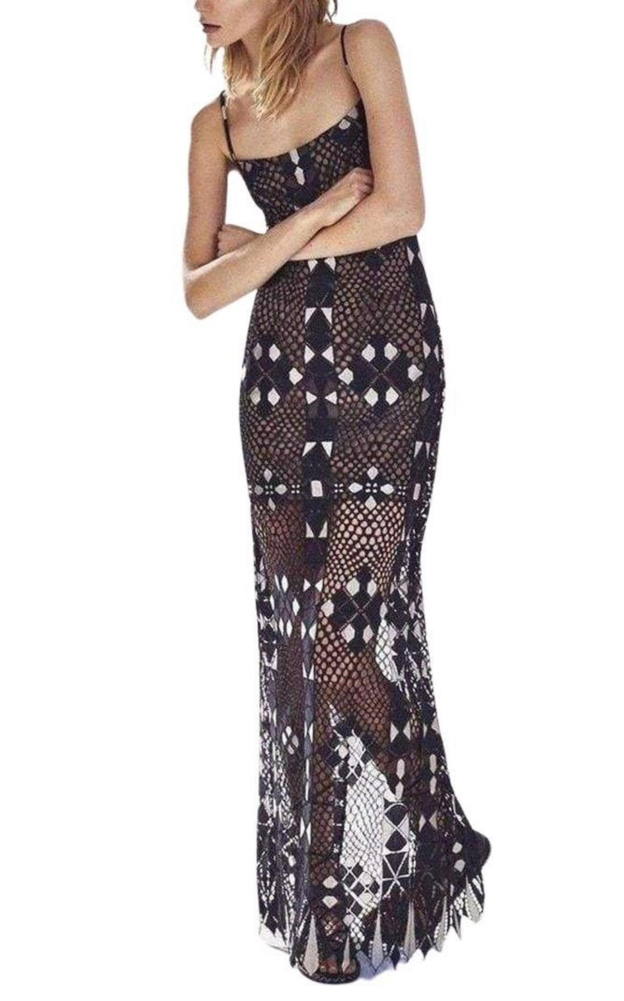 BCBGMAXAZRIA Geometric Lace Maxi Dress - Runway Catalog