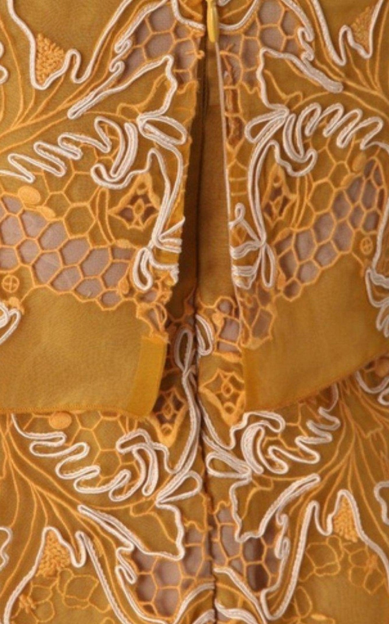 BCBGMAXAZRIA Strapless Yellow Lace Silk Dress - Runway Catalog