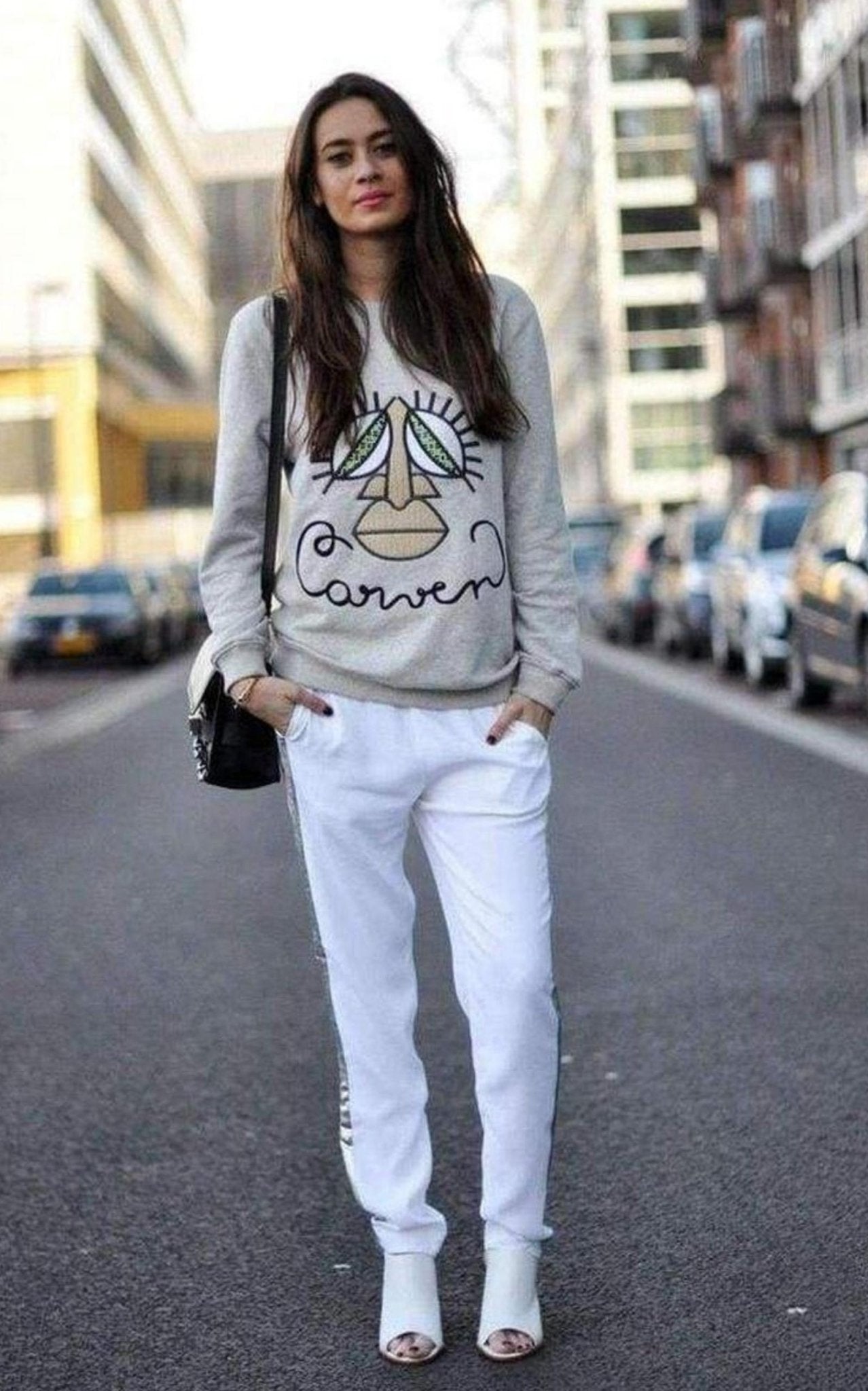 Carven Woven Gray Cotton Embroidered Face Sweatshirt - Runway Catalog