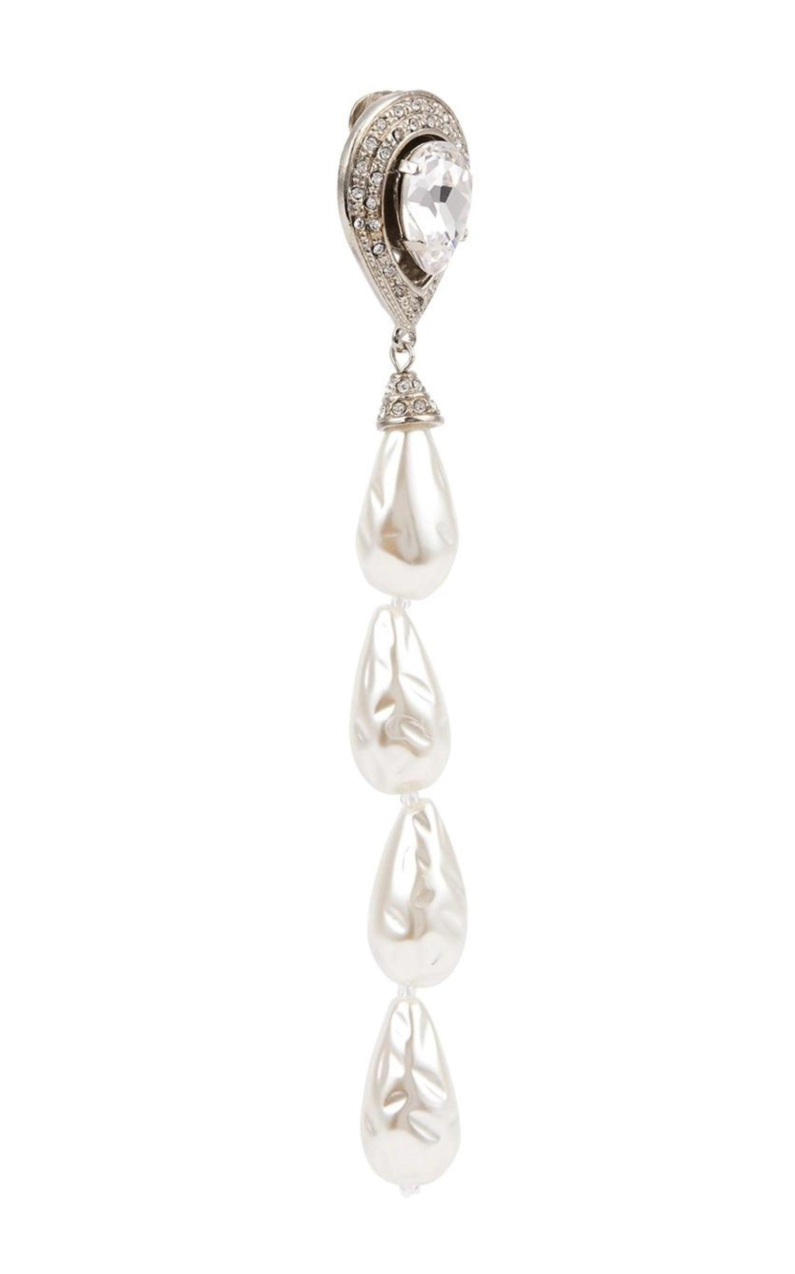  Alessandra RichCrystal-embellished Pearl Clip-on Earrings - Runway Catalog