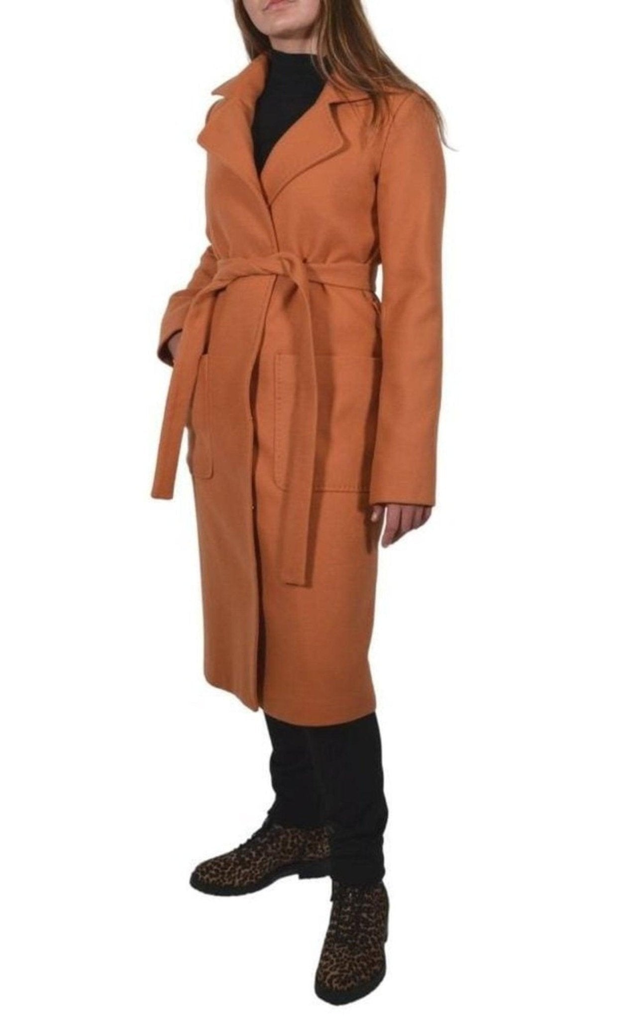 Cult Moda Belted Wool Blend Long Coat - Runway Catalog