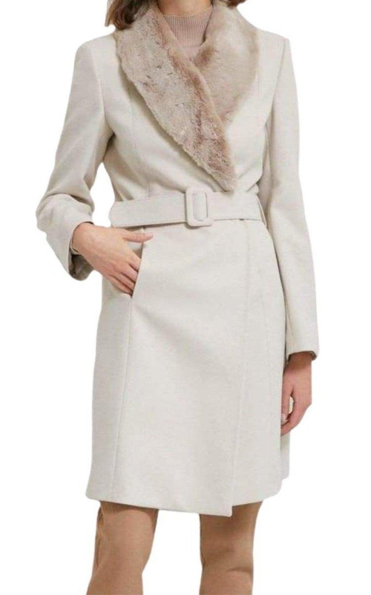 Cult Moda Faux Fur Collar Wrap Trench Coat - Runway Catalog