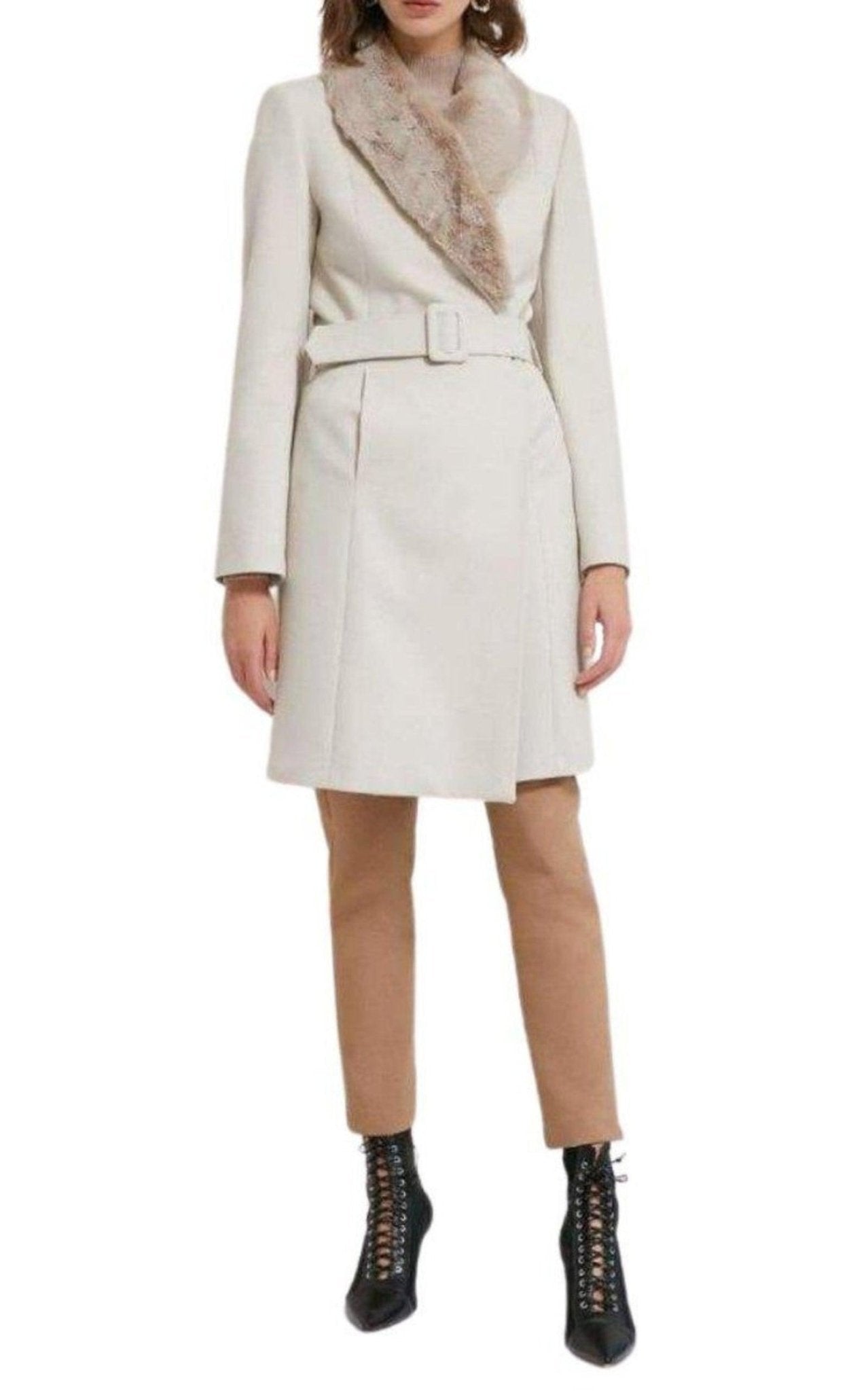Cult Moda Faux Fur Collar Wrap Trench Coat - Runway Catalog