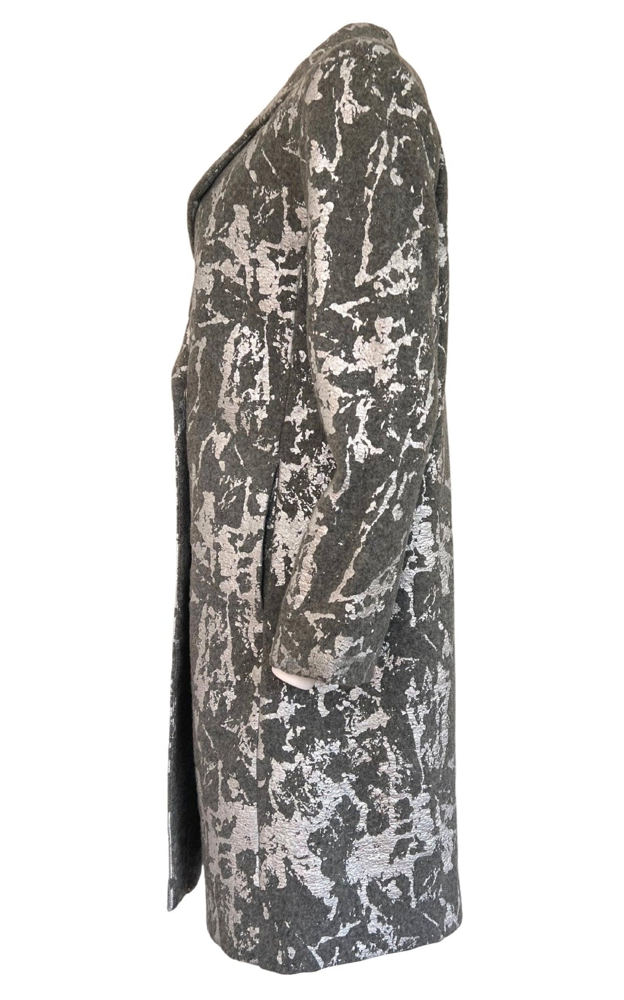 Cult Moda Silver Print Wool Blend Trench Coat - Runway Catalog