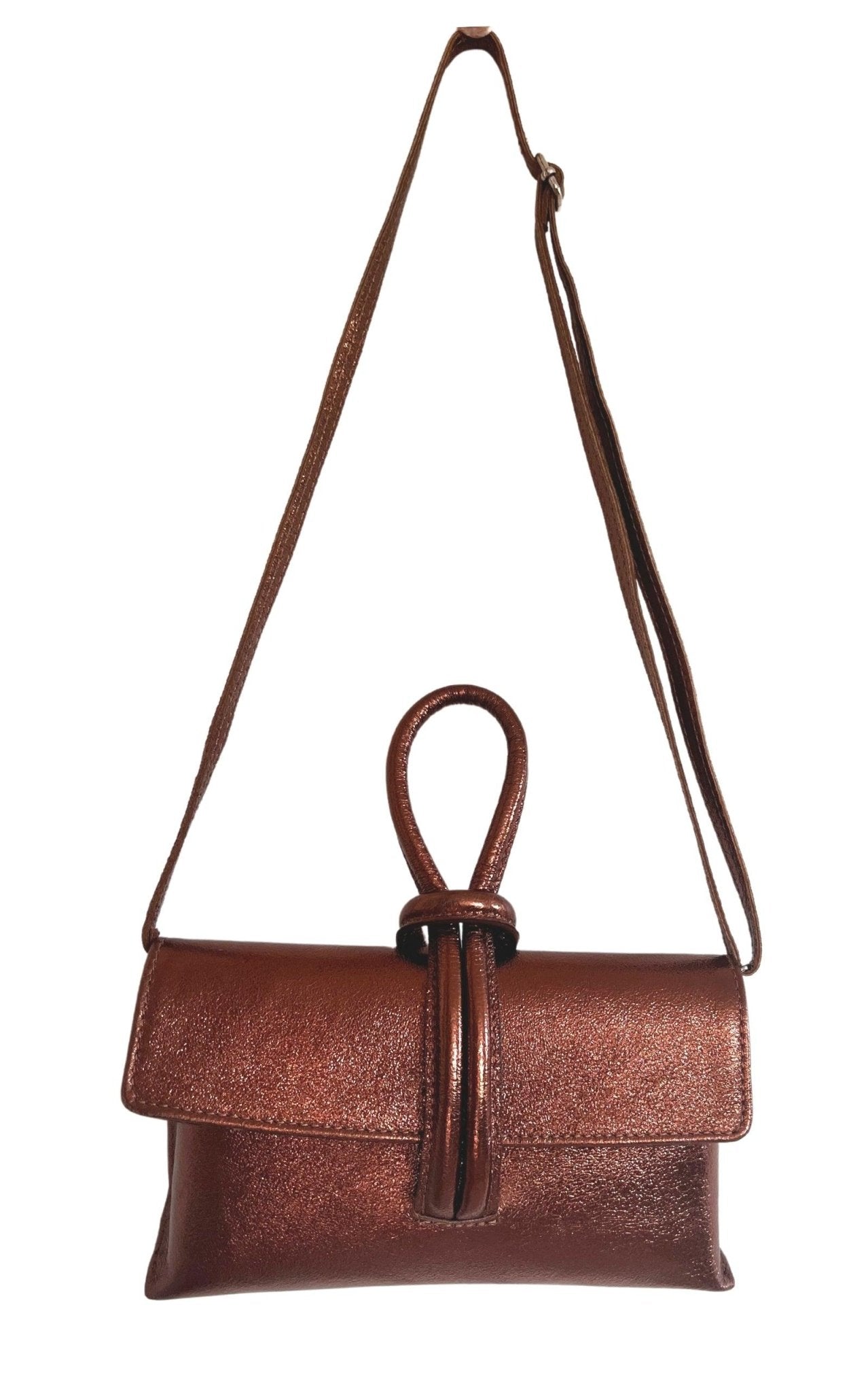 Cult Moda Single Handle Wristlet Crossbody Bag in Bronze - Runway Catalog