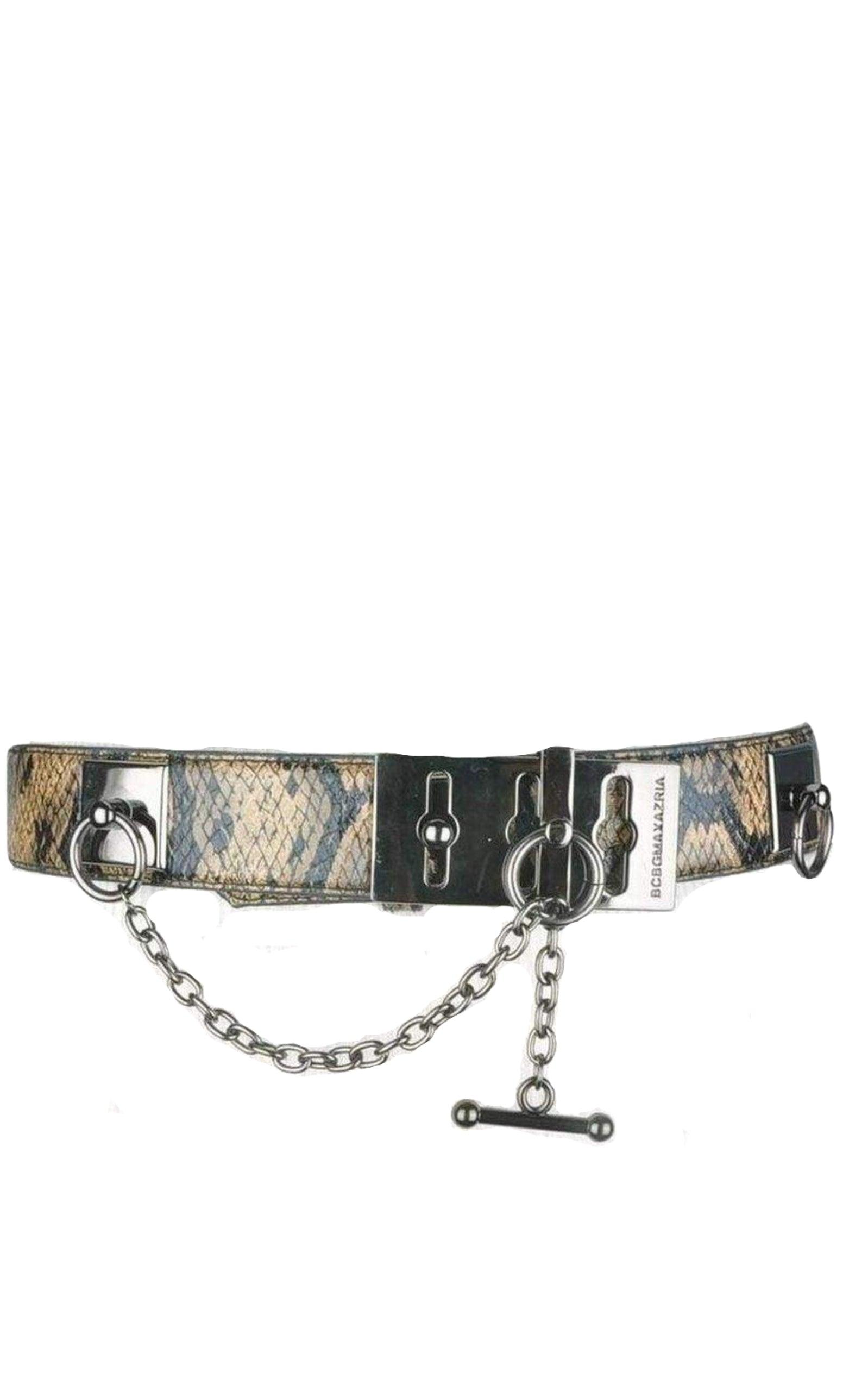 BCBGMAXAZRIA Faux Snake Leather Metallic Chain Toggle Belt
