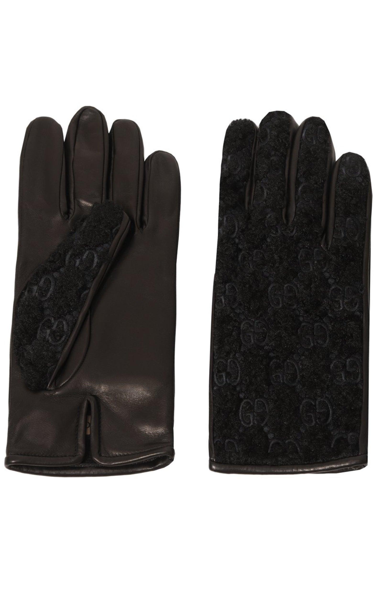 Gucci Black Leather Embossed Monogram GG Gloves Runway Catalog