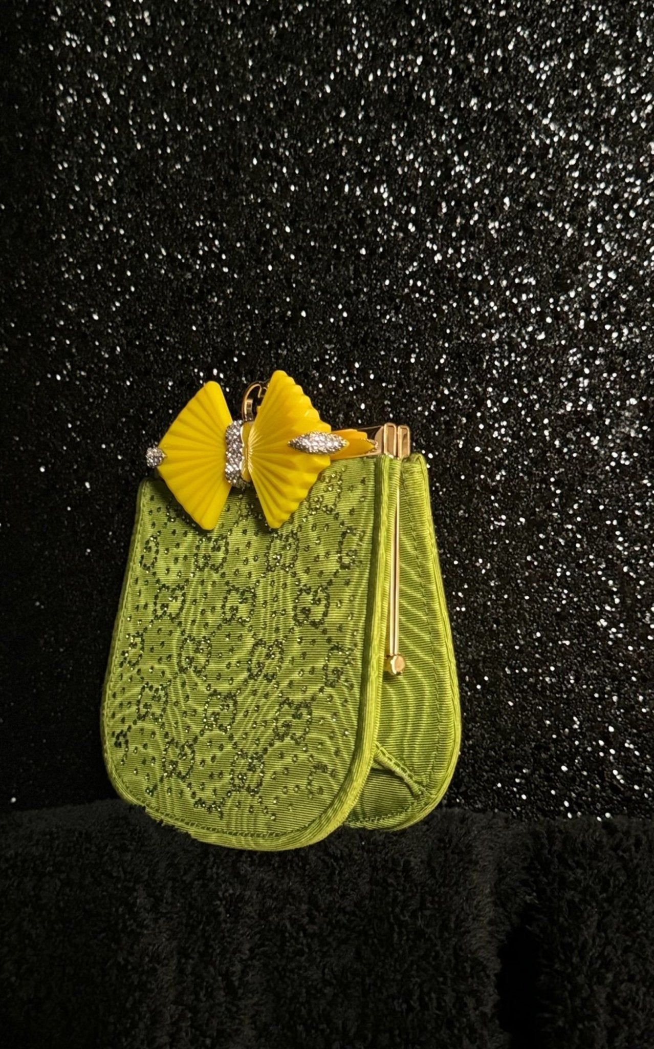 Gucci GG Moire Fabric Handbag with Bow and Crystals - Runway Catalog