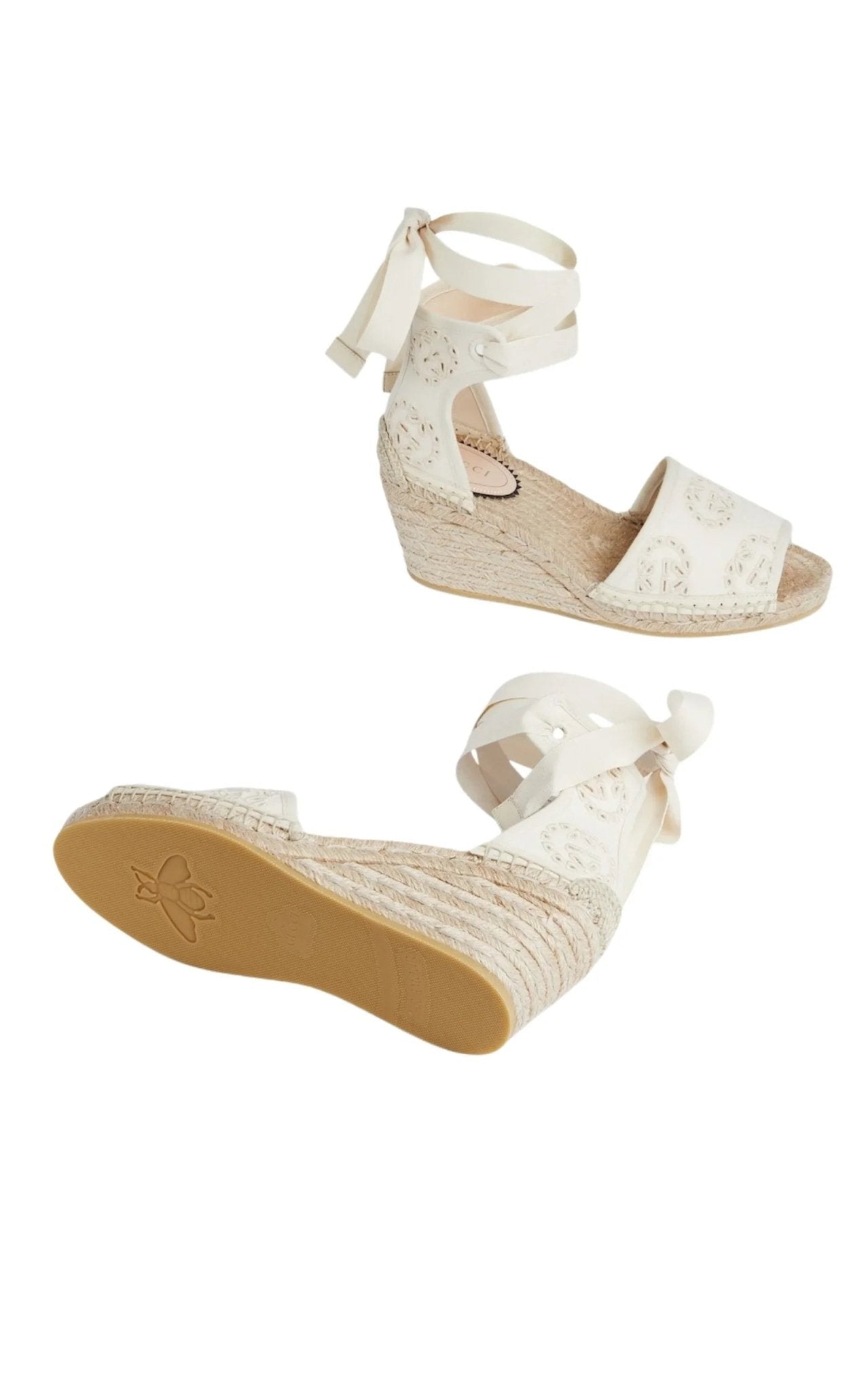Gucci Gucci Interlocking G Platform Espadrilles in Ivory Canvas Ribbon Tie - Runway Catalog