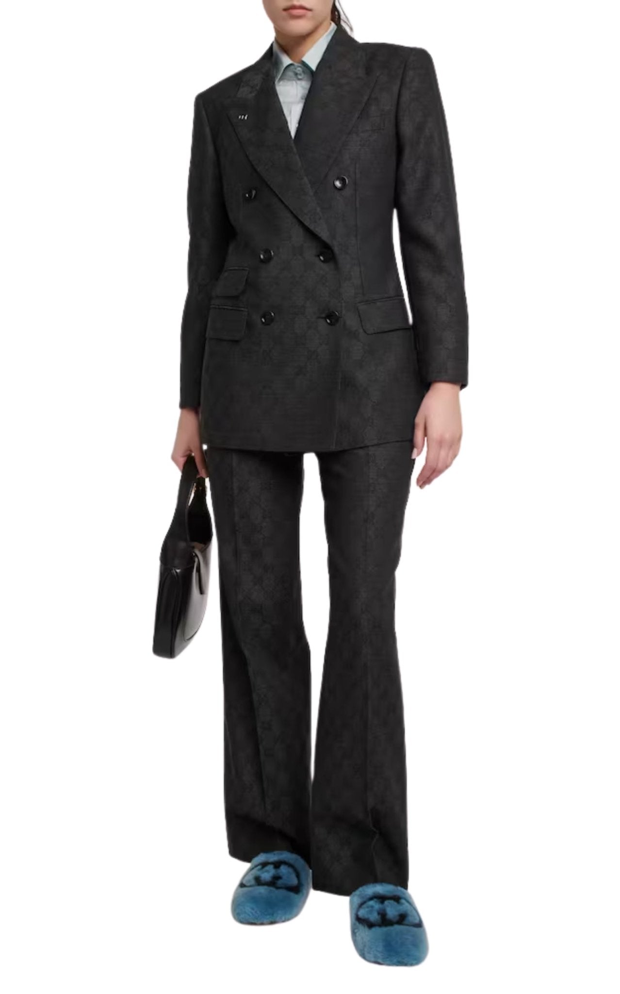 Gucci Interlocking G Faux Fur Slippers in Blue - Runway Catalog