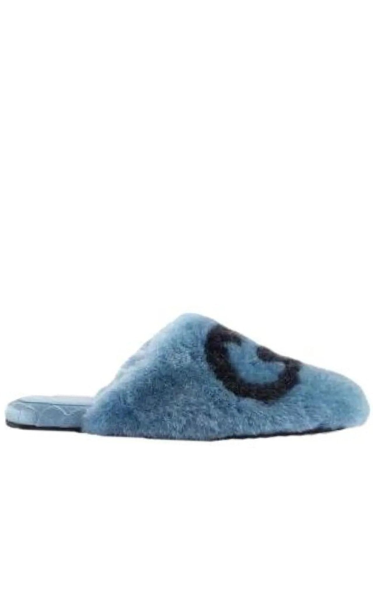 Gucci Interlocking G Faux Fur Slippers in Blue - Runway Catalog