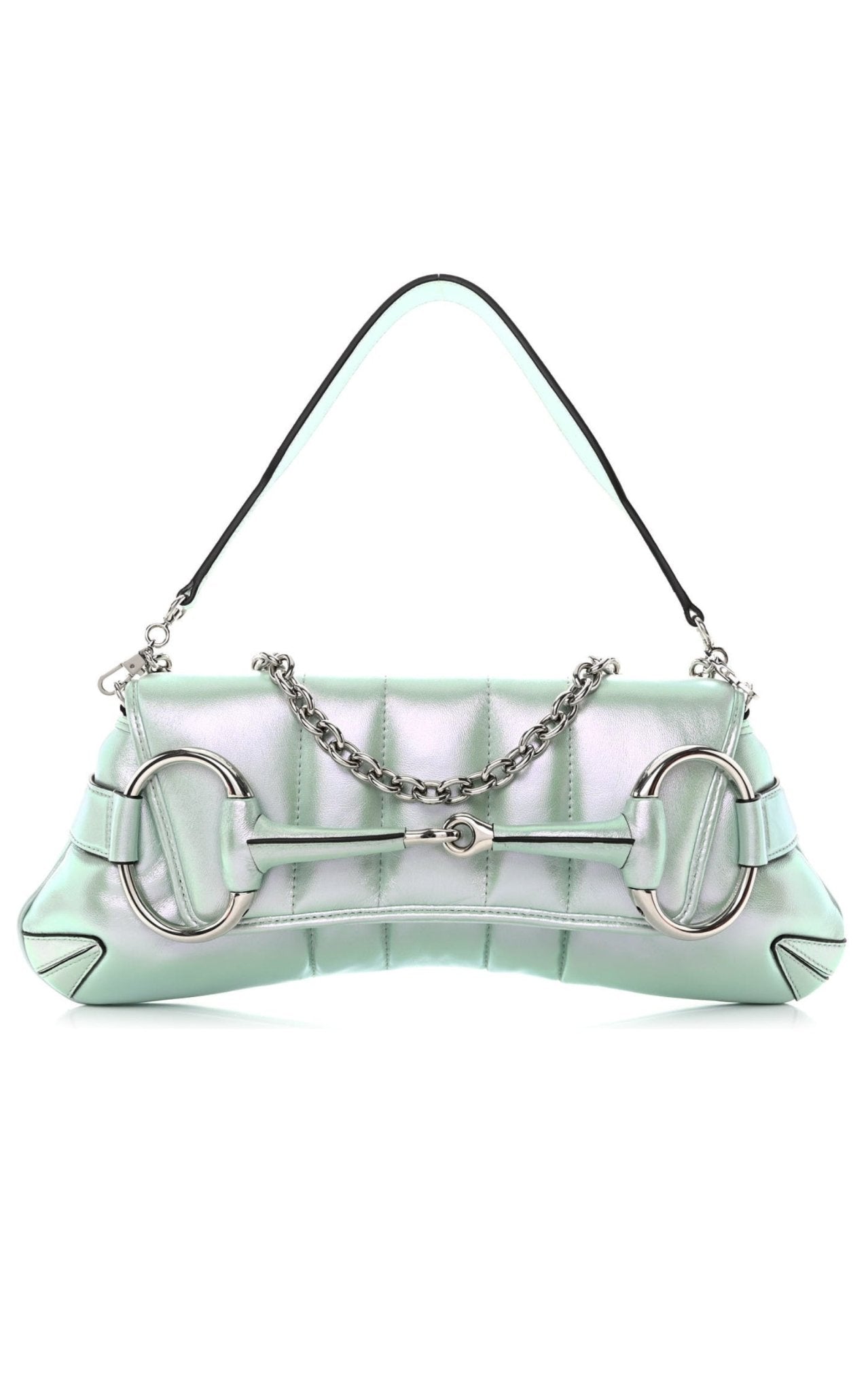 Gucci Iridescent Green Horsebit Chain Medium Shoulder Bag - Runway Catalog