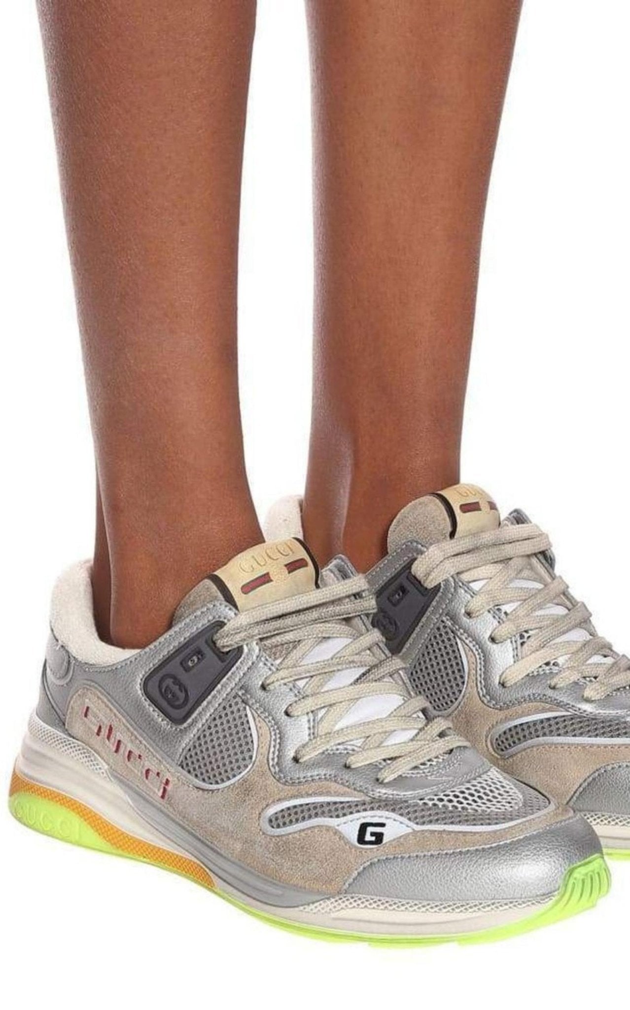 Gucci Ultrapace Metallic Leather Distressed Suede Sneakers - Runway Catalog