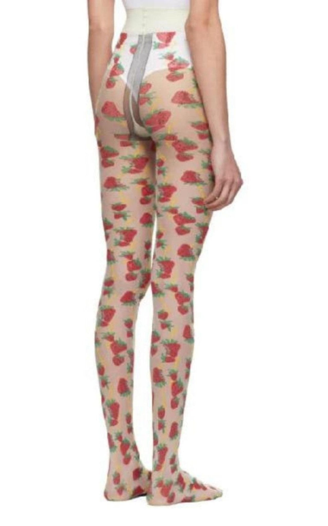 Gucci White Strawberry Logo Horse - bit Tights - Runway Catalog