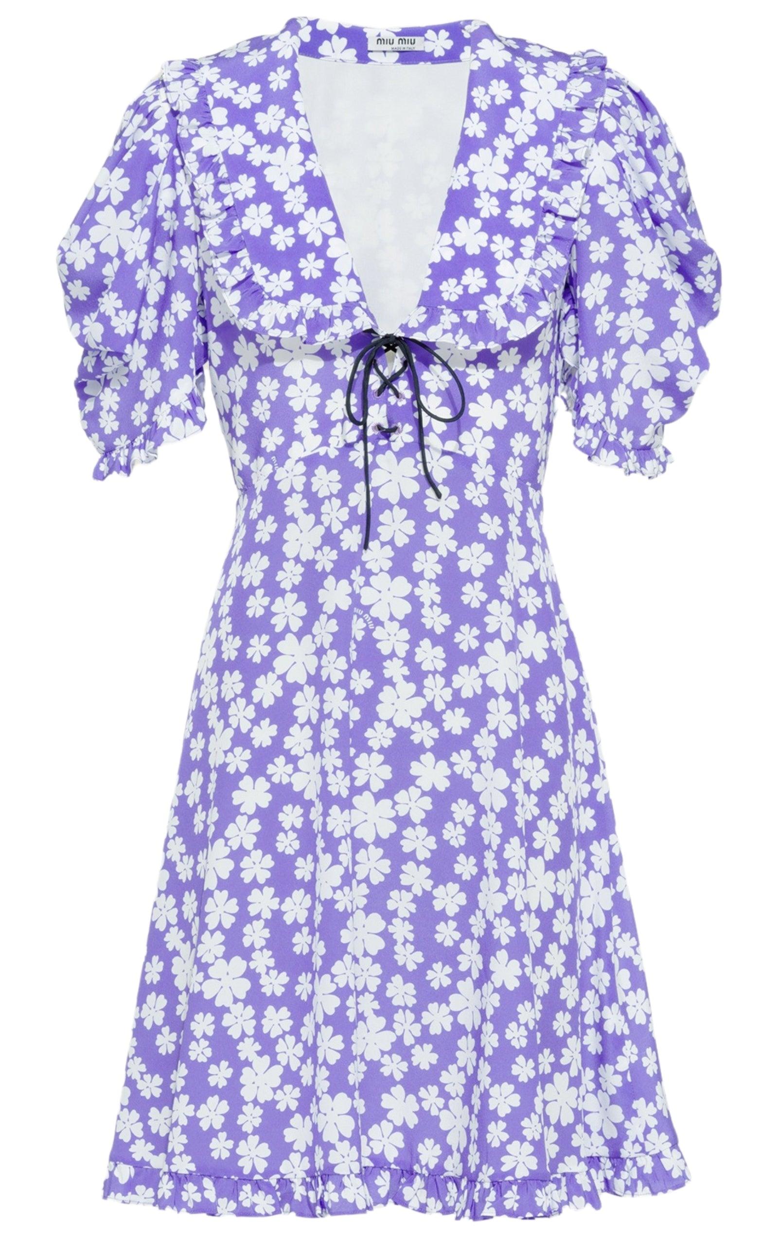 Miu Miu Marocain Floral Print Silk Dress Runway Catalog